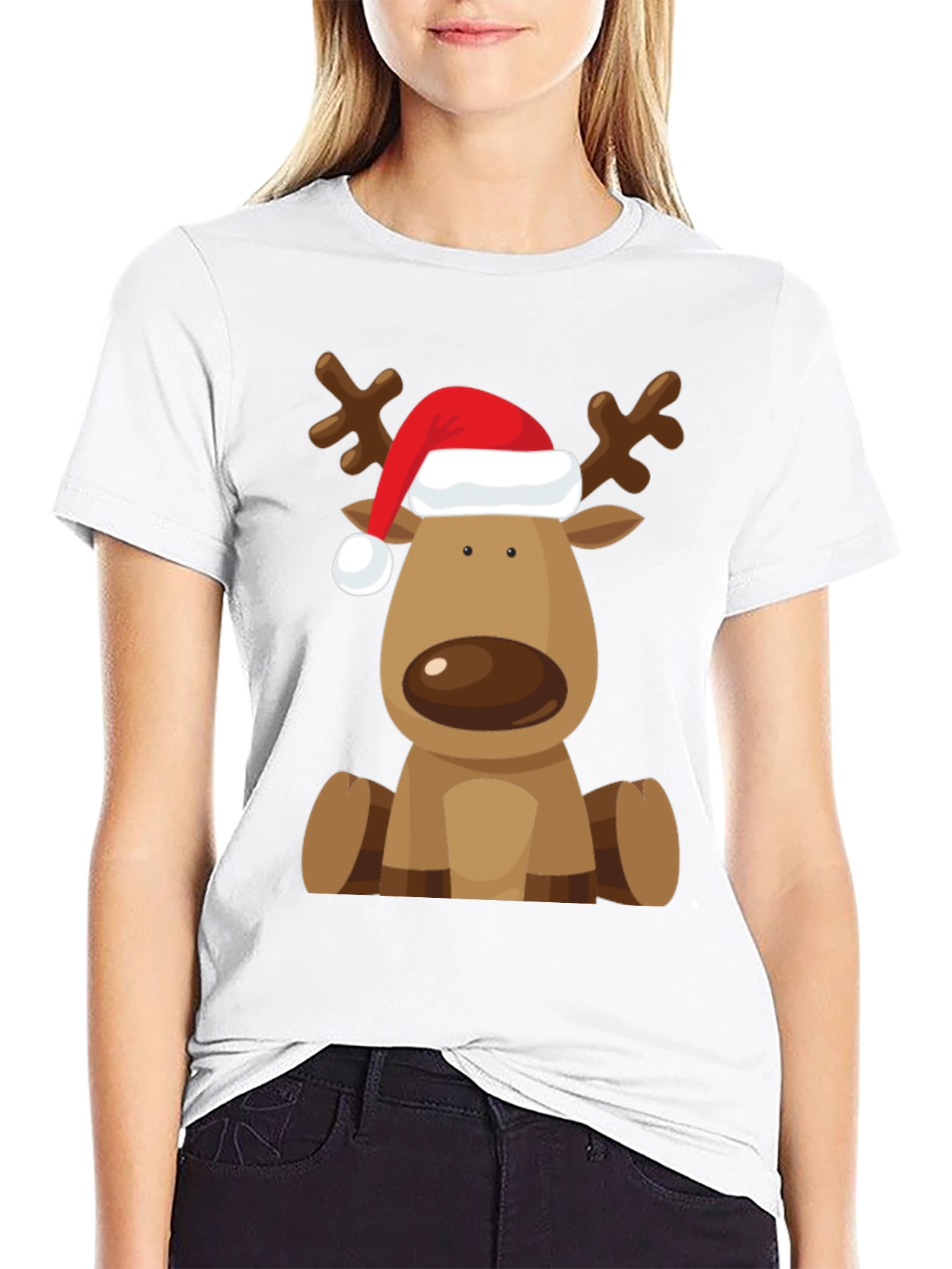 Reindeer Santa Hat Black T-Shirt