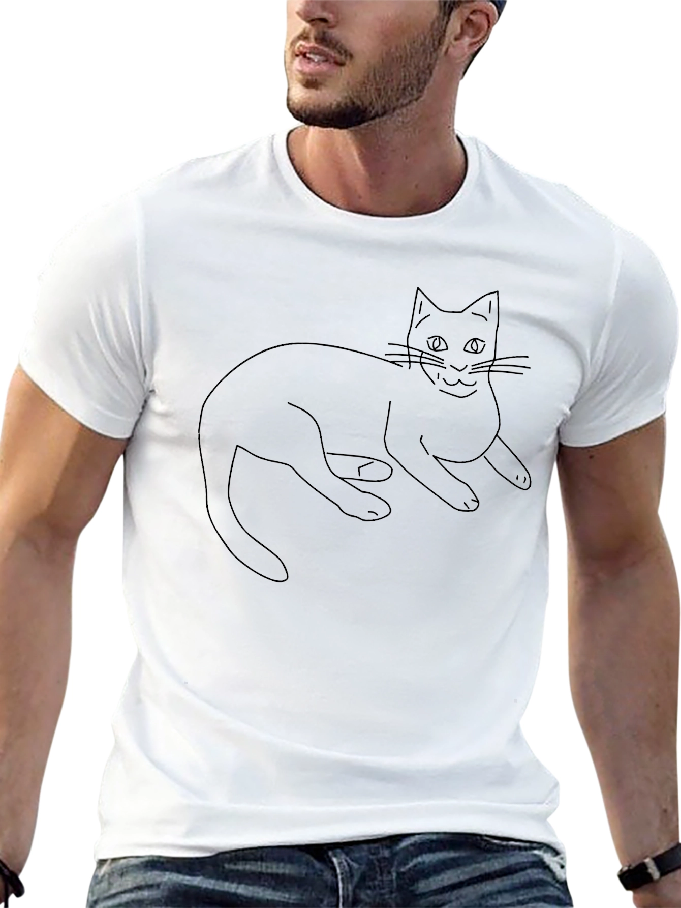 Cool Cat Outline Black T-Shirt