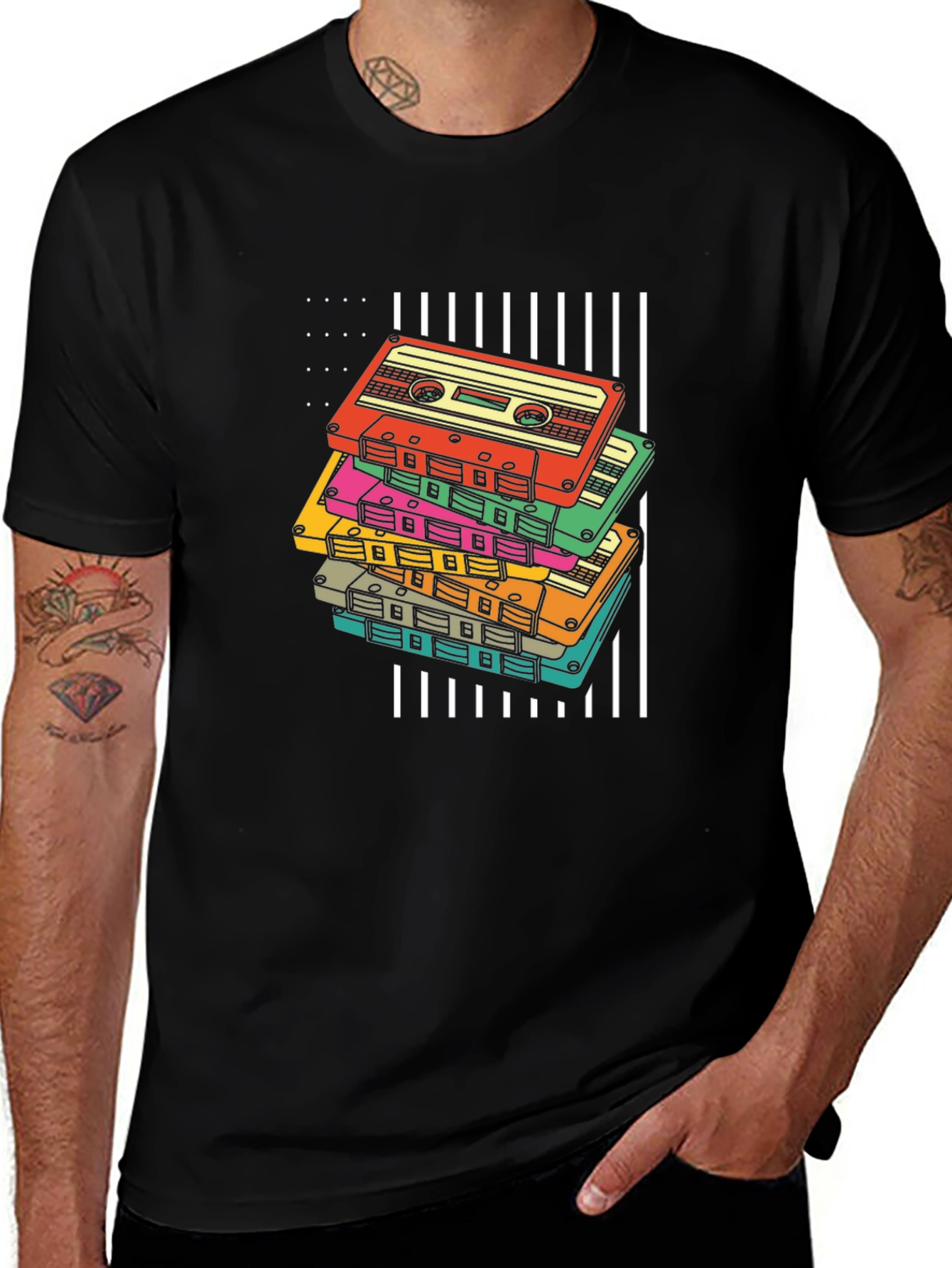 Retro Cassette Tape Stack Graphic Tee