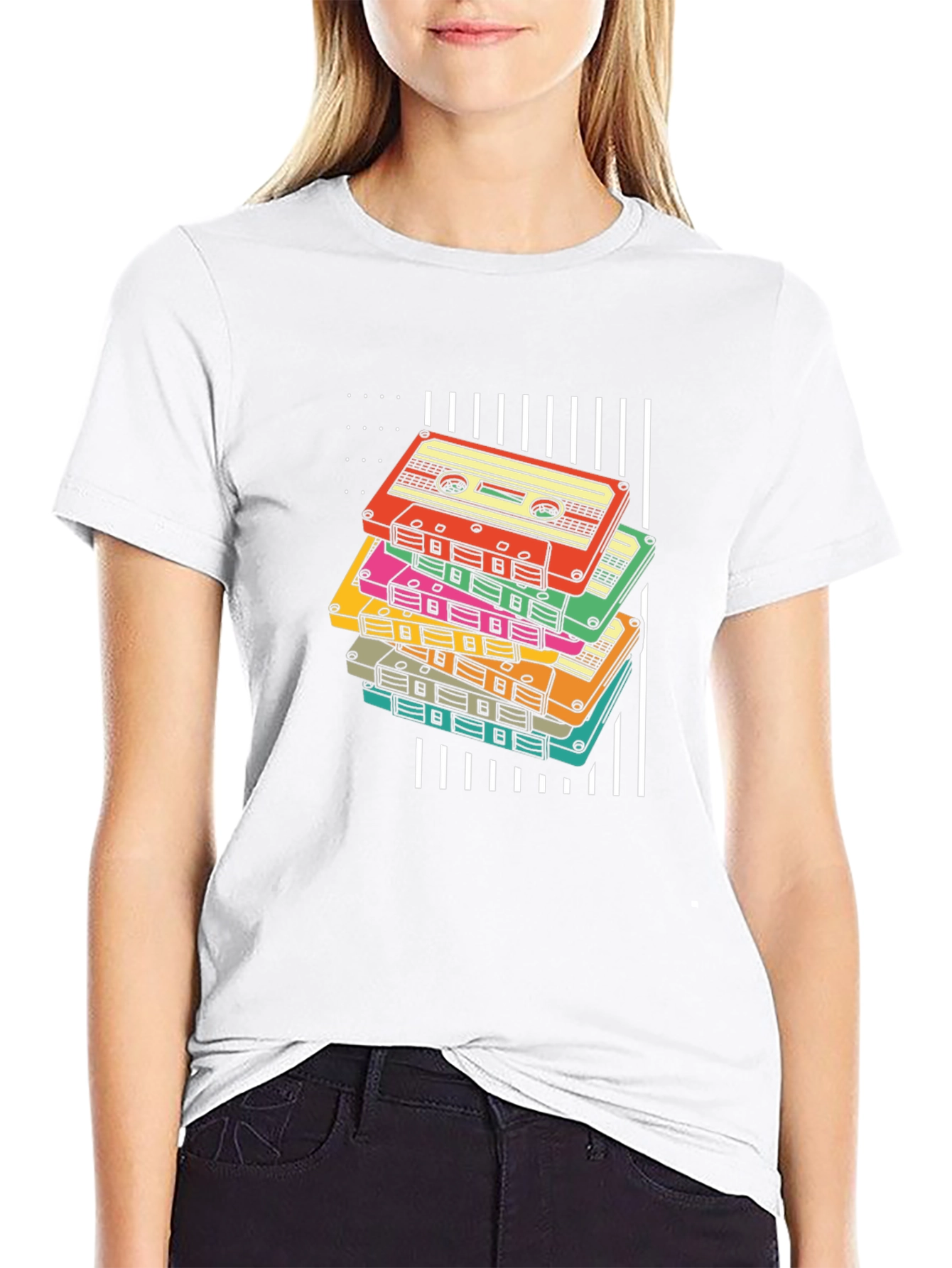 Retro Cassette Tape Stack Graphic Tee
