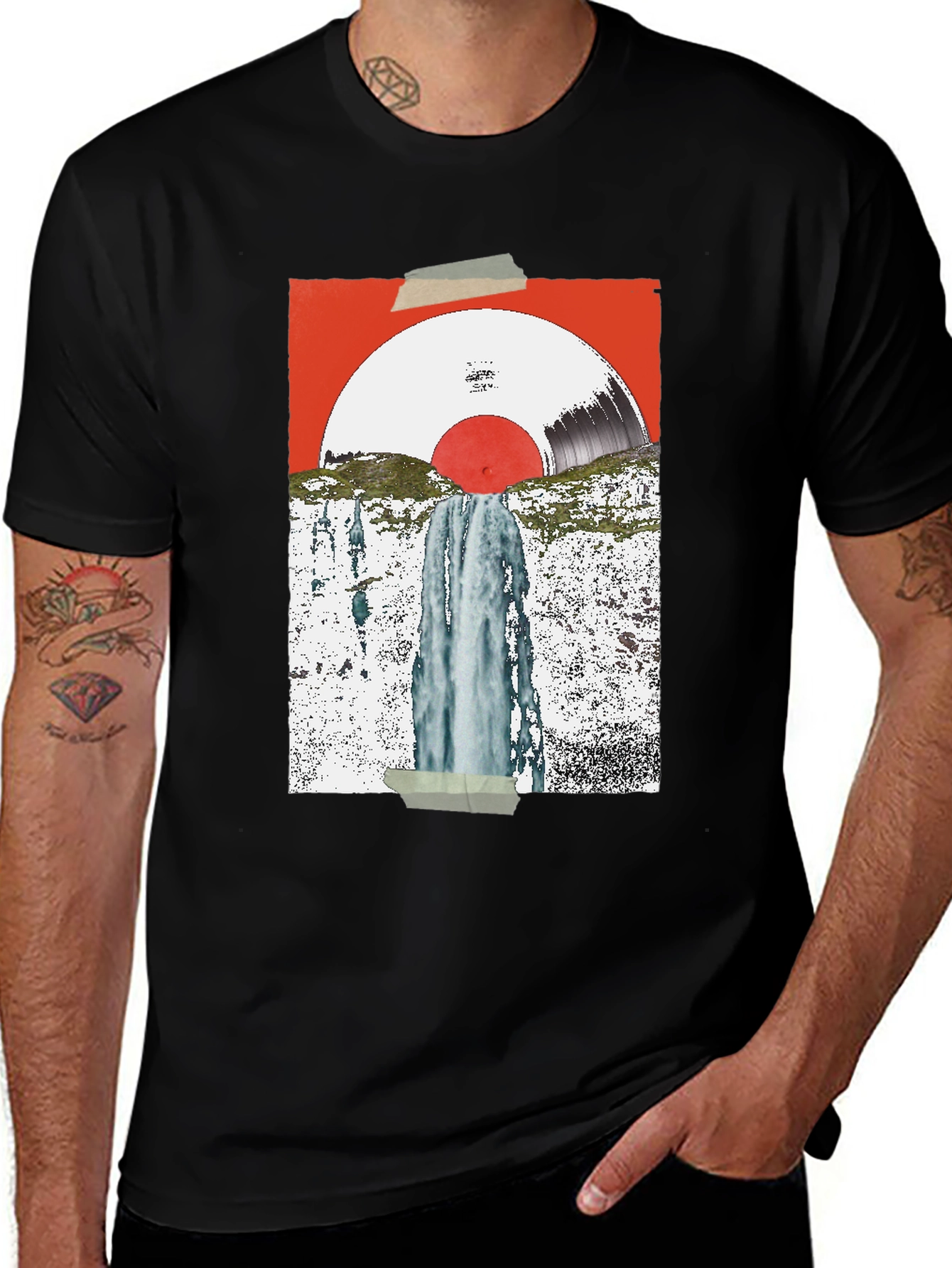 Abstract Vinyl Record Waterfall Graphic Tee
