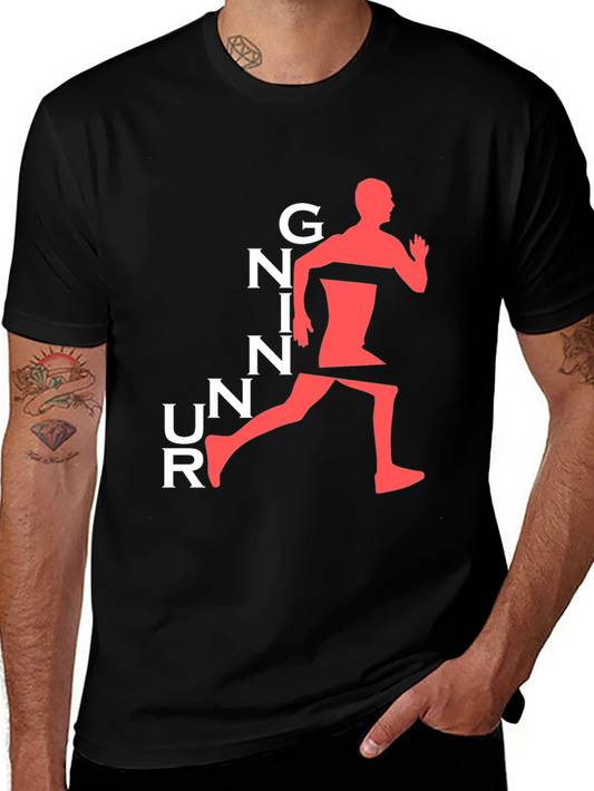 Running Man Graphic Tee - Black Cotton T-Shirt