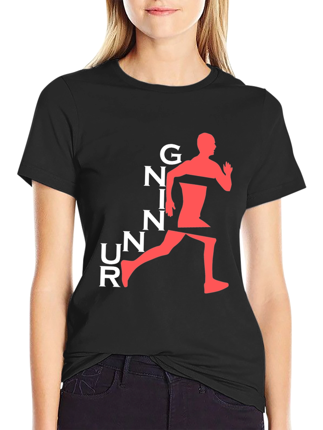Running Man Graphic Tee - Black Cotton T-Shirt
