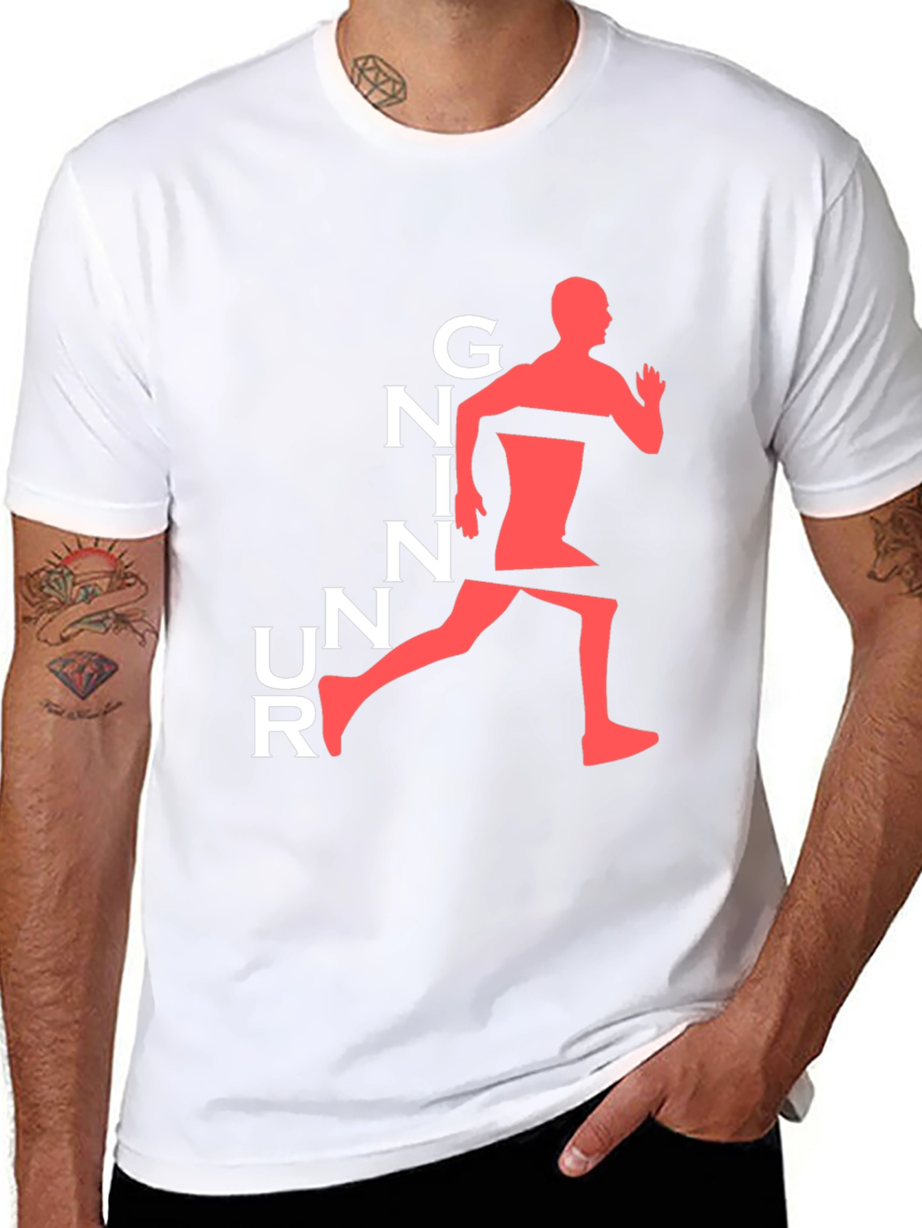 Running Man Graphic Tee - Black Cotton T-Shirt