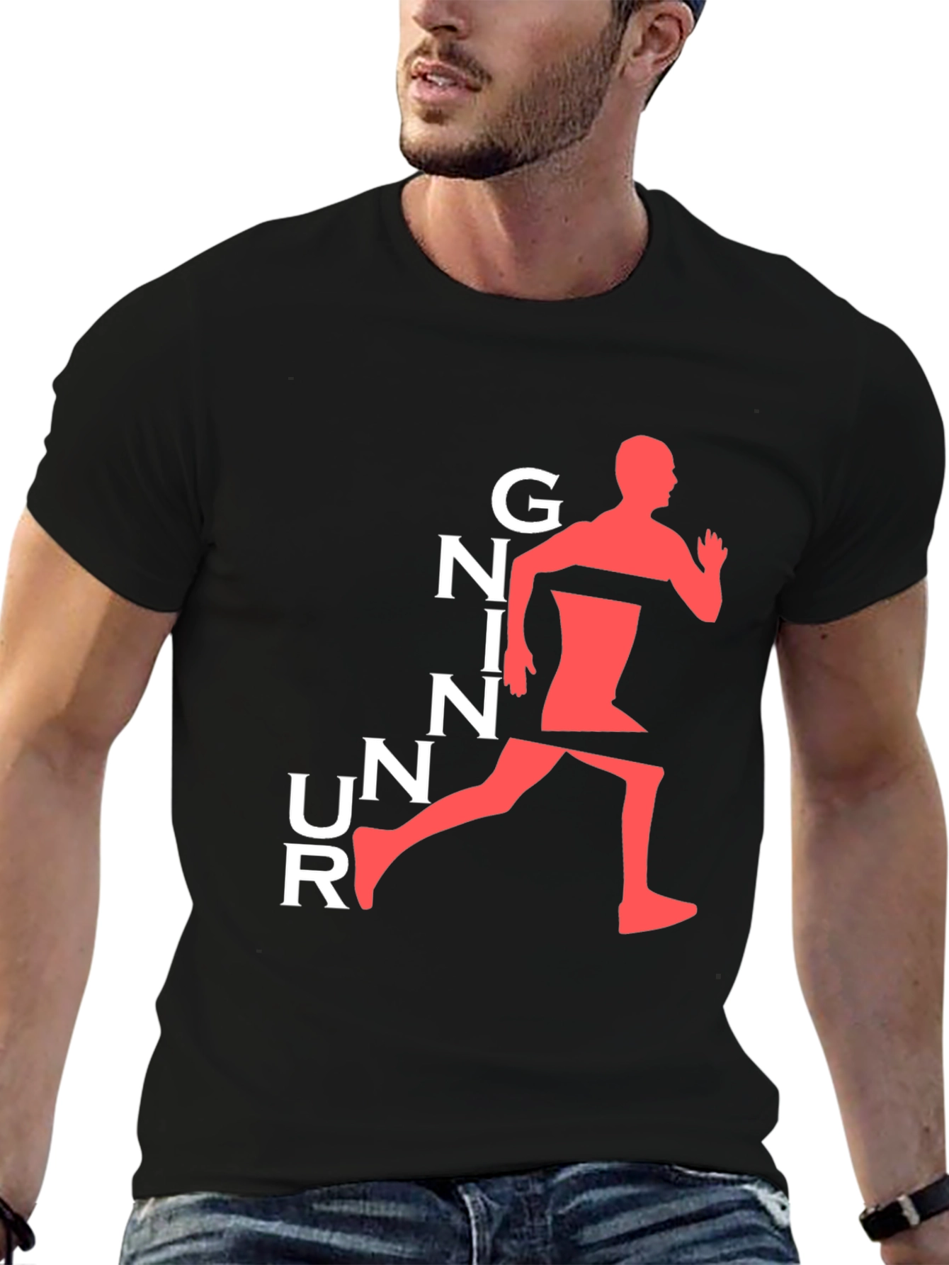 Running Man Graphic Tee - Black Cotton T-Shirt