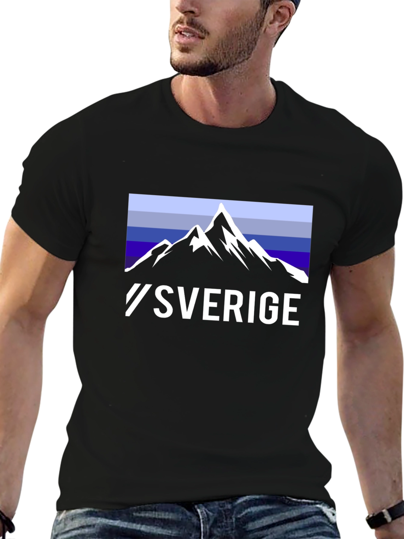 Sverige Mountain Graphic T-Shirt - Black