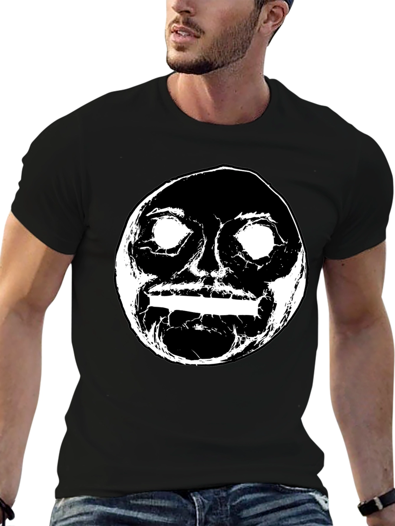 Abstract Face Graphic Black Crewneck T-Shirt