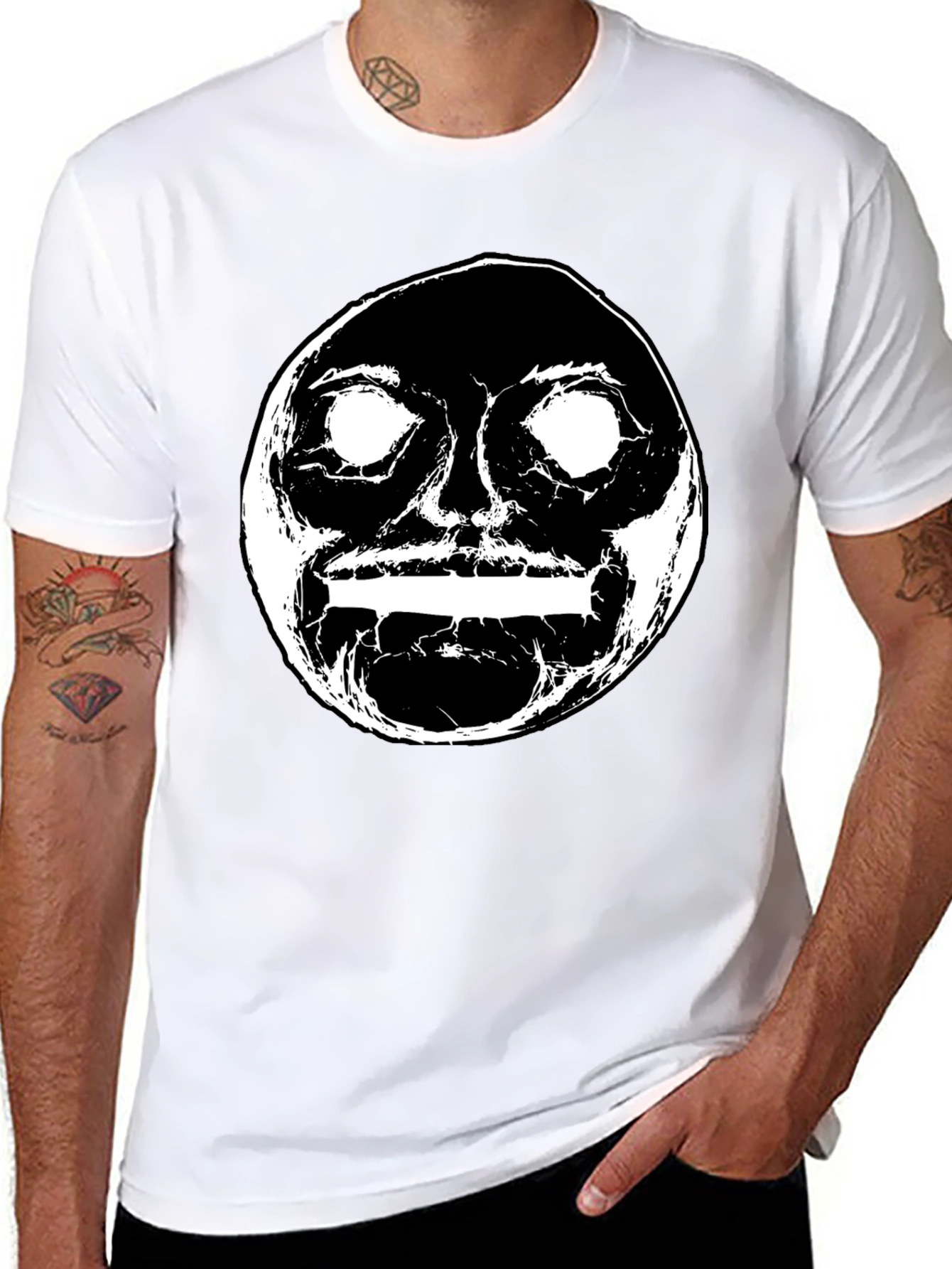 Abstract Face Graphic Black Crewneck T-Shirt