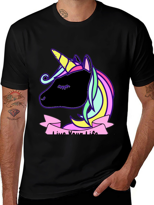 Unicorn Graphic Tee - Live Your Life - Black