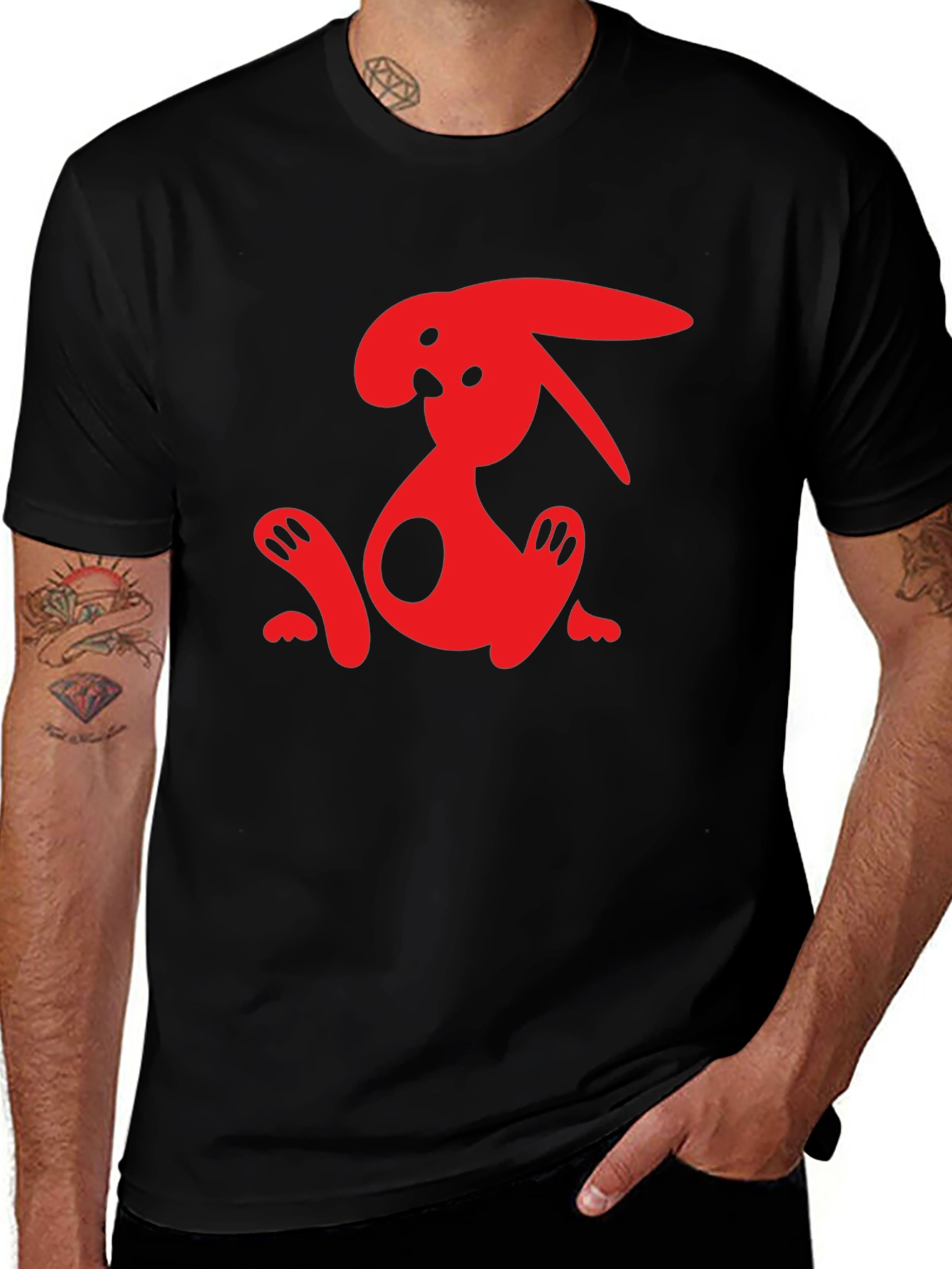 Cool Red Bunny Graphic Black T-Shirt