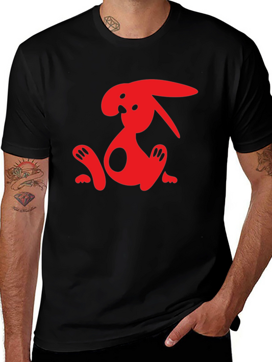 Cool Red Bunny Graphic Black T-Shirt