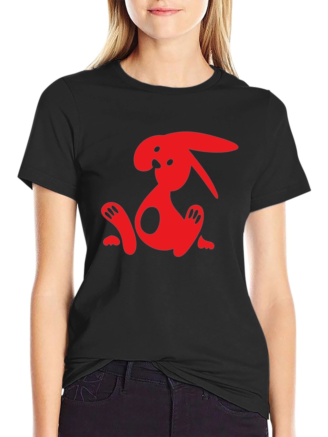 Cool Red Bunny Graphic Black T-Shirt