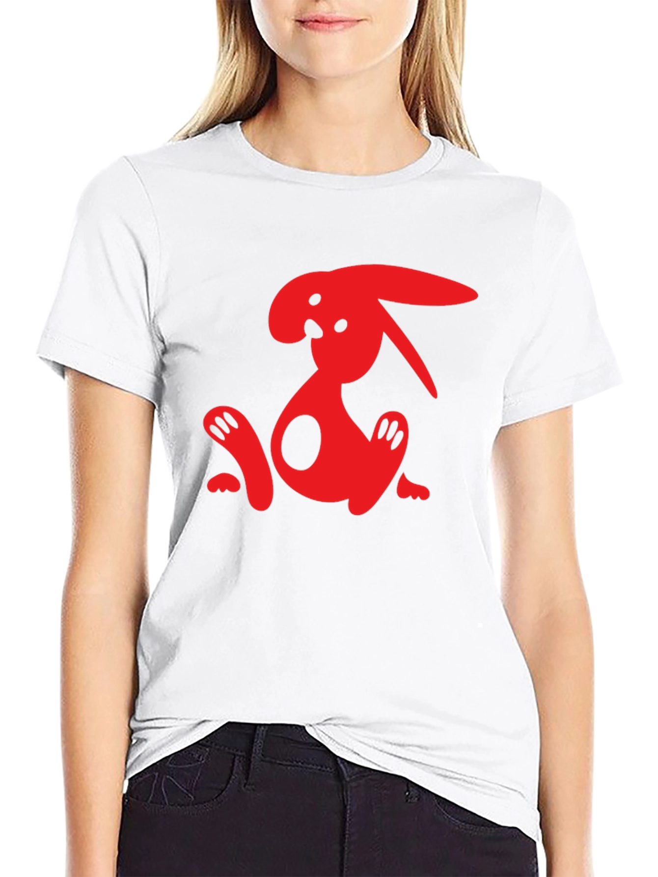 Cool Red Bunny Graphic Black T-Shirt