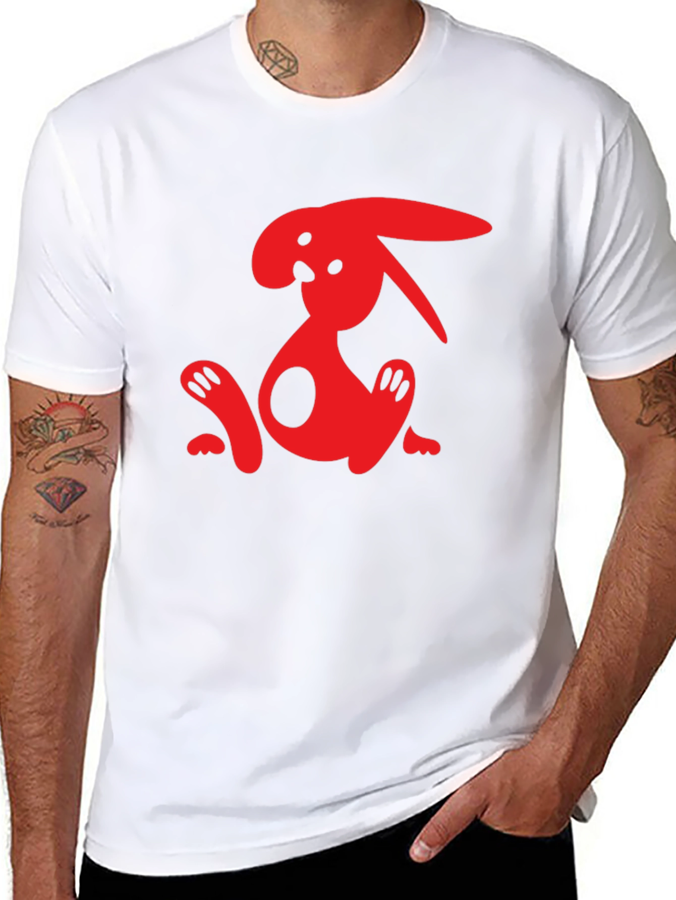 Cool Red Bunny Graphic Black T-Shirt
