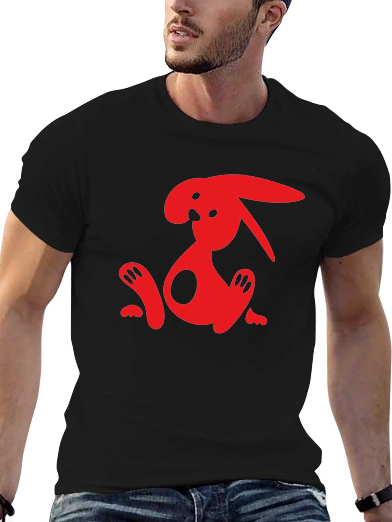 Cool Red Bunny Graphic Black T-Shirt