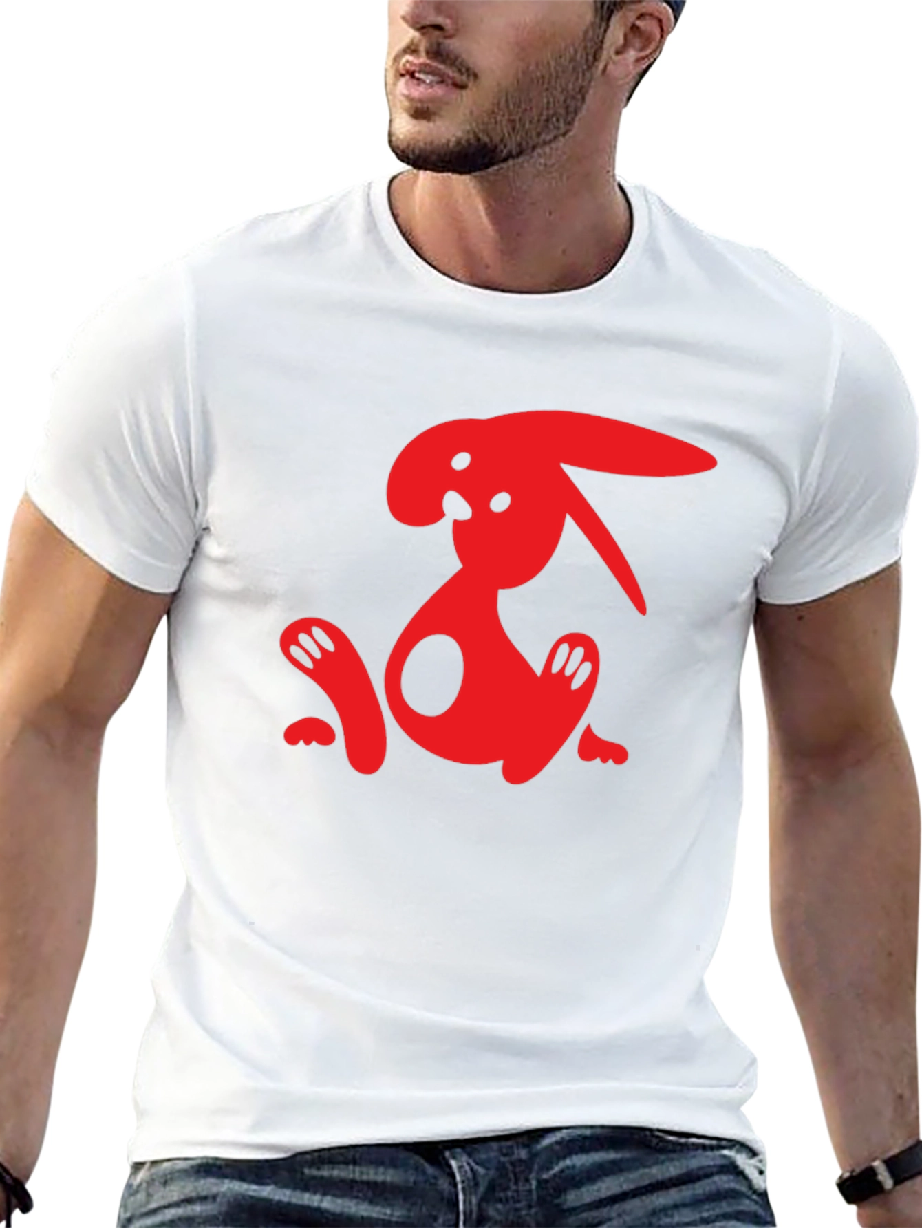 Cool Red Bunny Graphic Black T-Shirt
