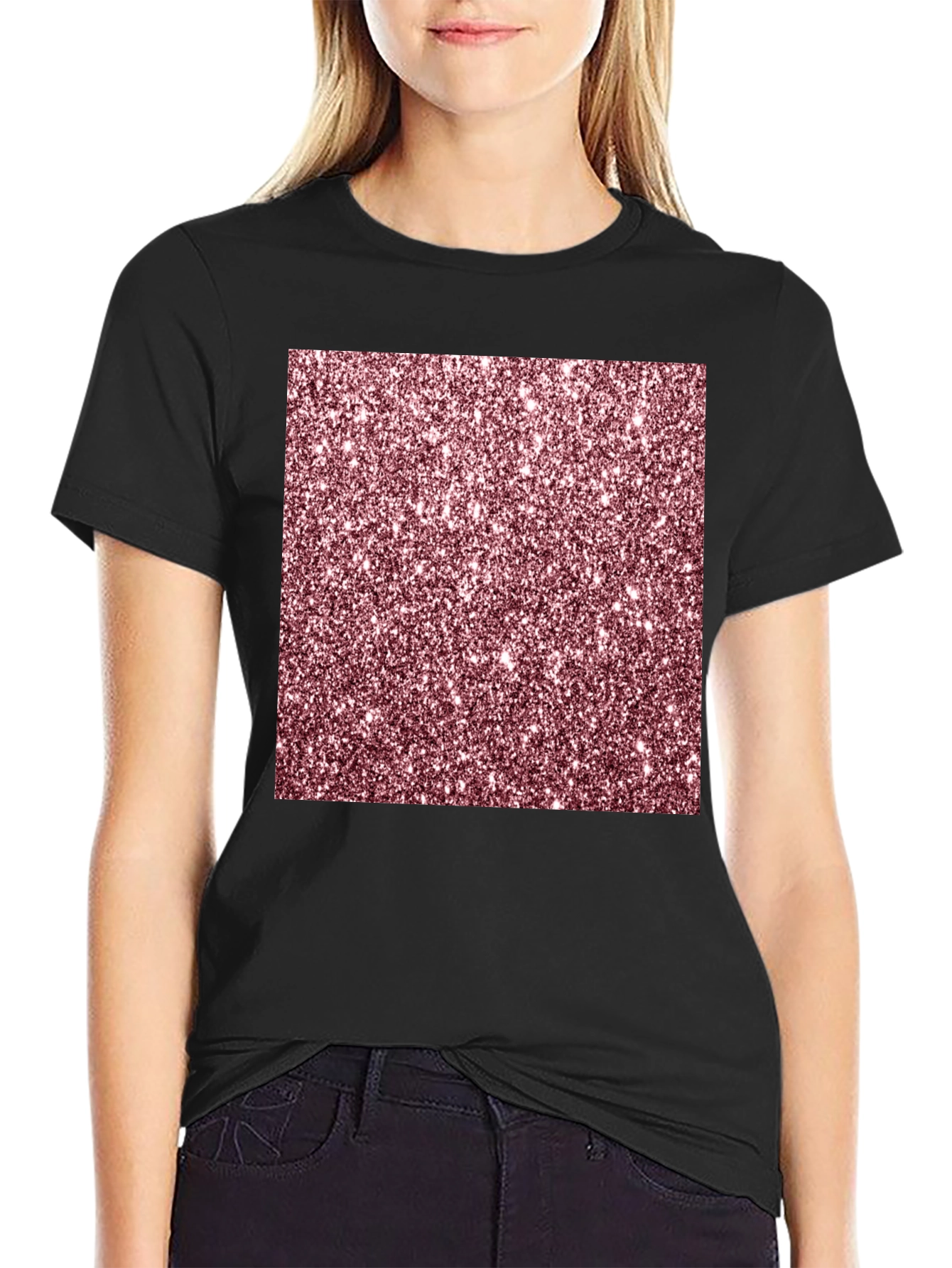Sparkling Glitter Graphic Black T-Shirt