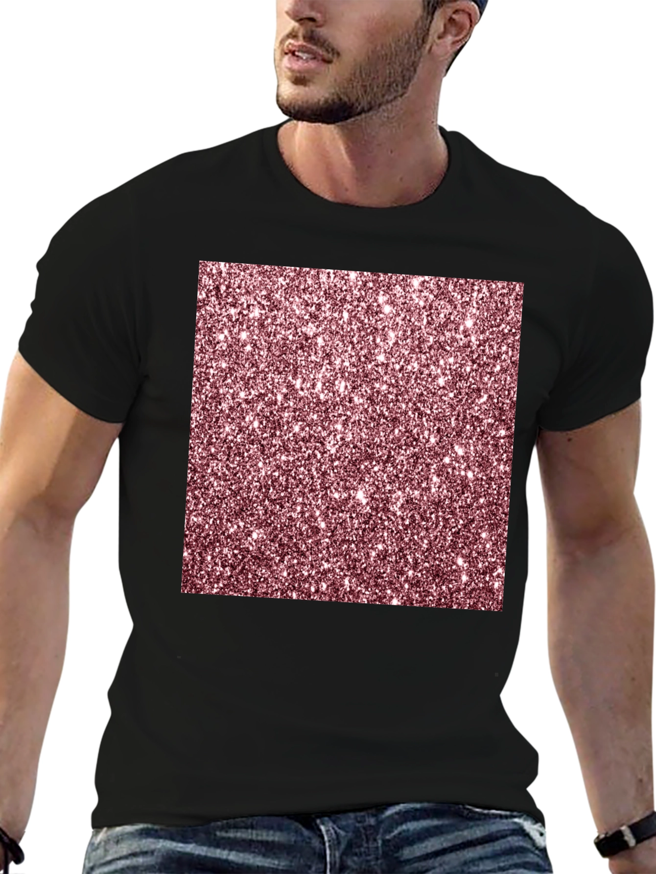 Sparkling Glitter Graphic Black T-Shirt