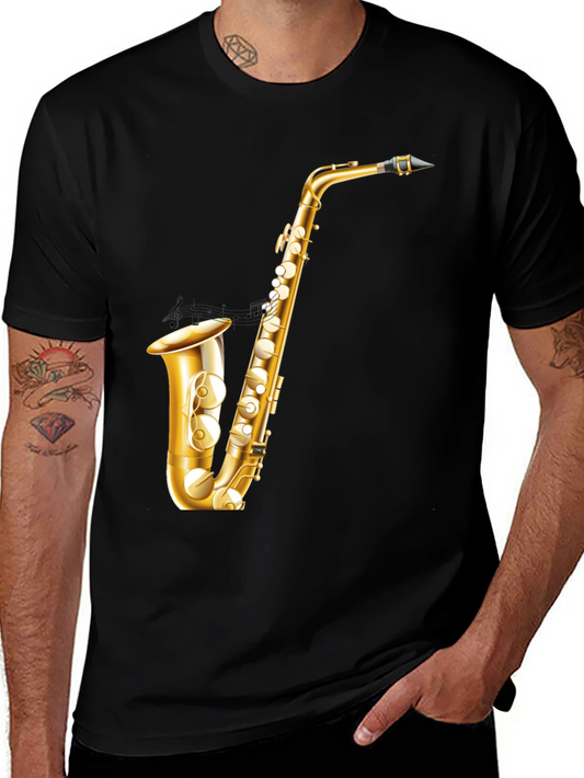 Saxophone Graphic Tee - Musician Style Black T-Shirt