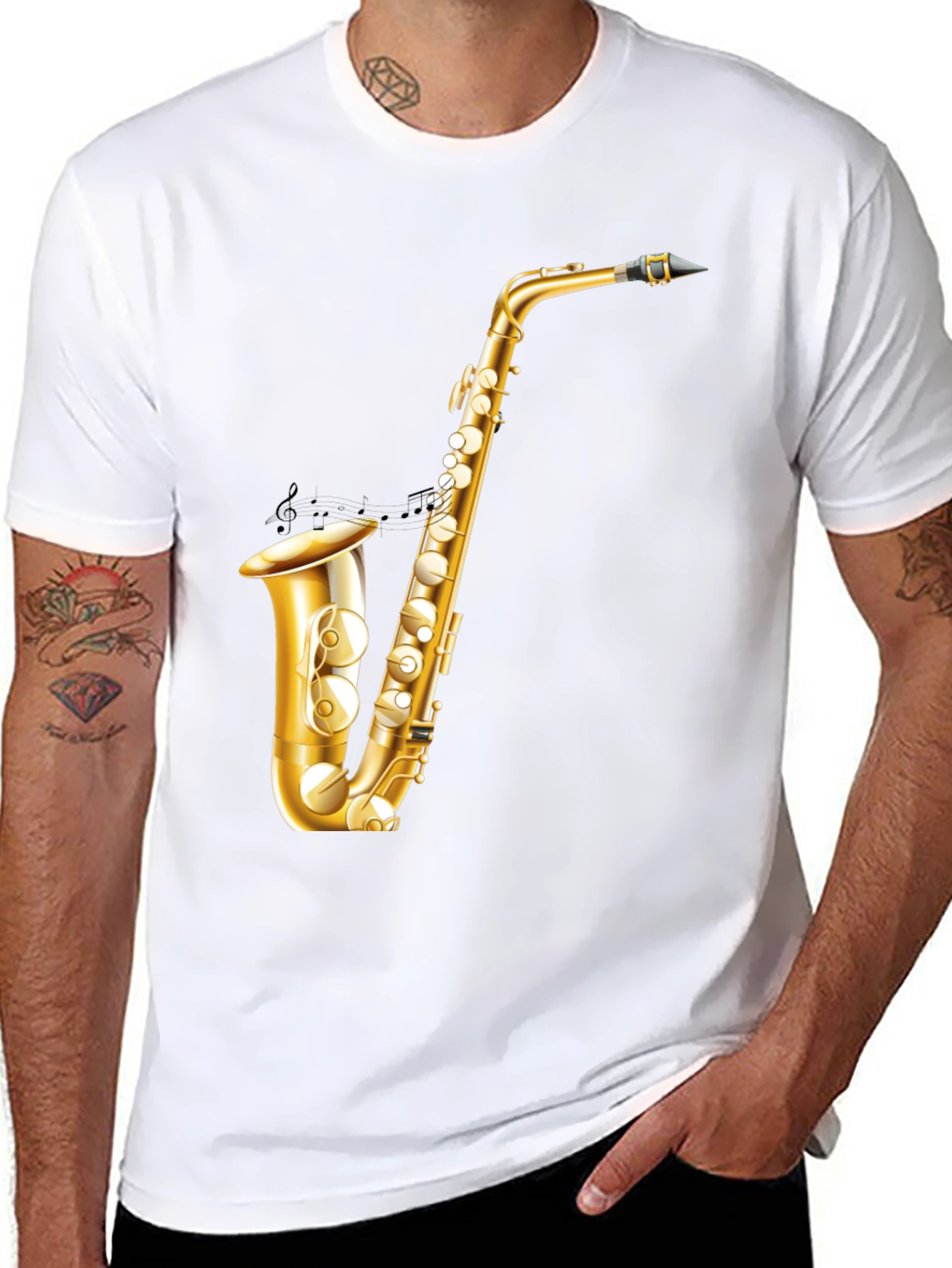 Saxophone Graphic Tee - Musician Style Black T-Shirt