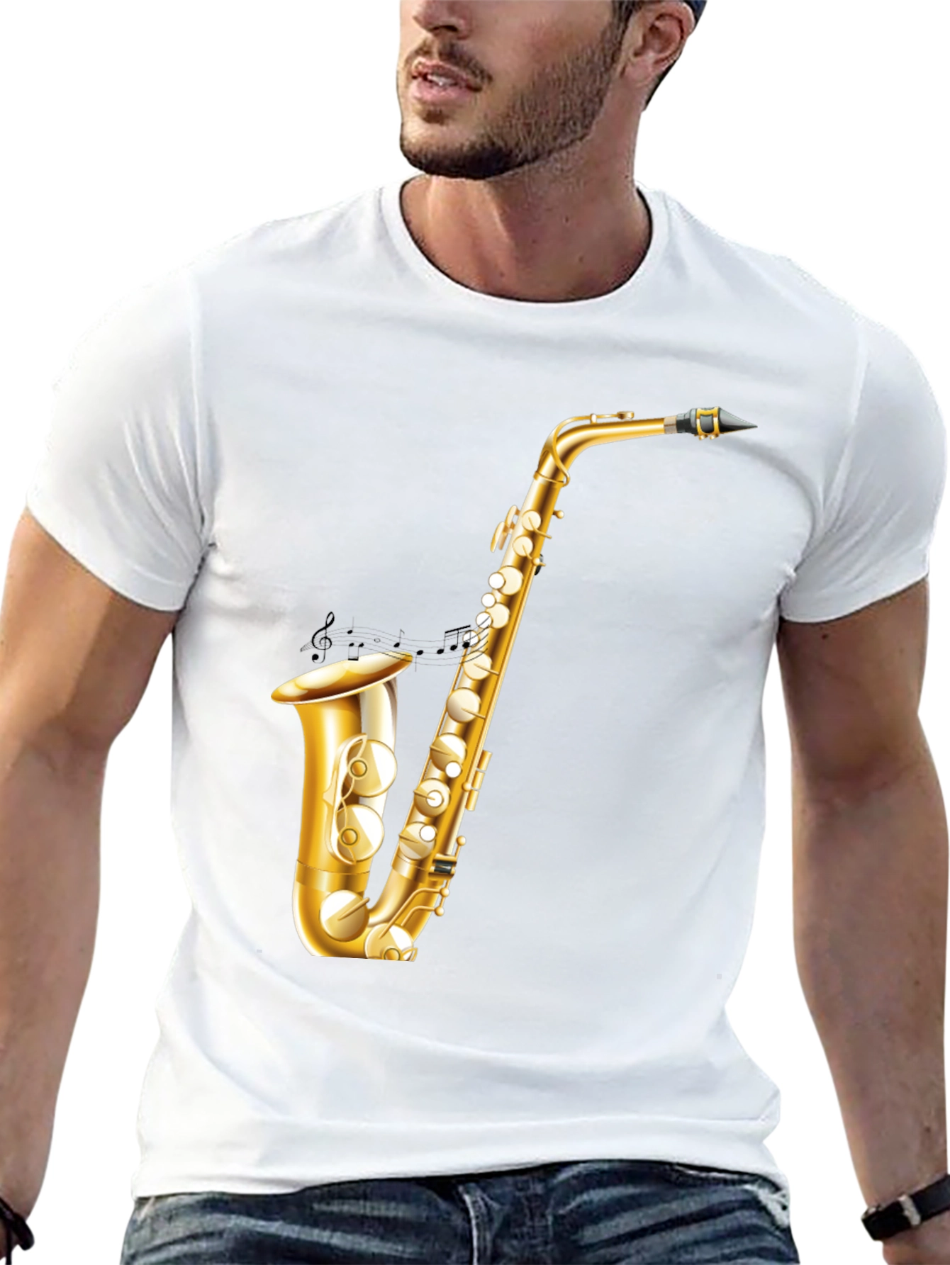 Saxophone Graphic Tee - Musician Style Black T-Shirt