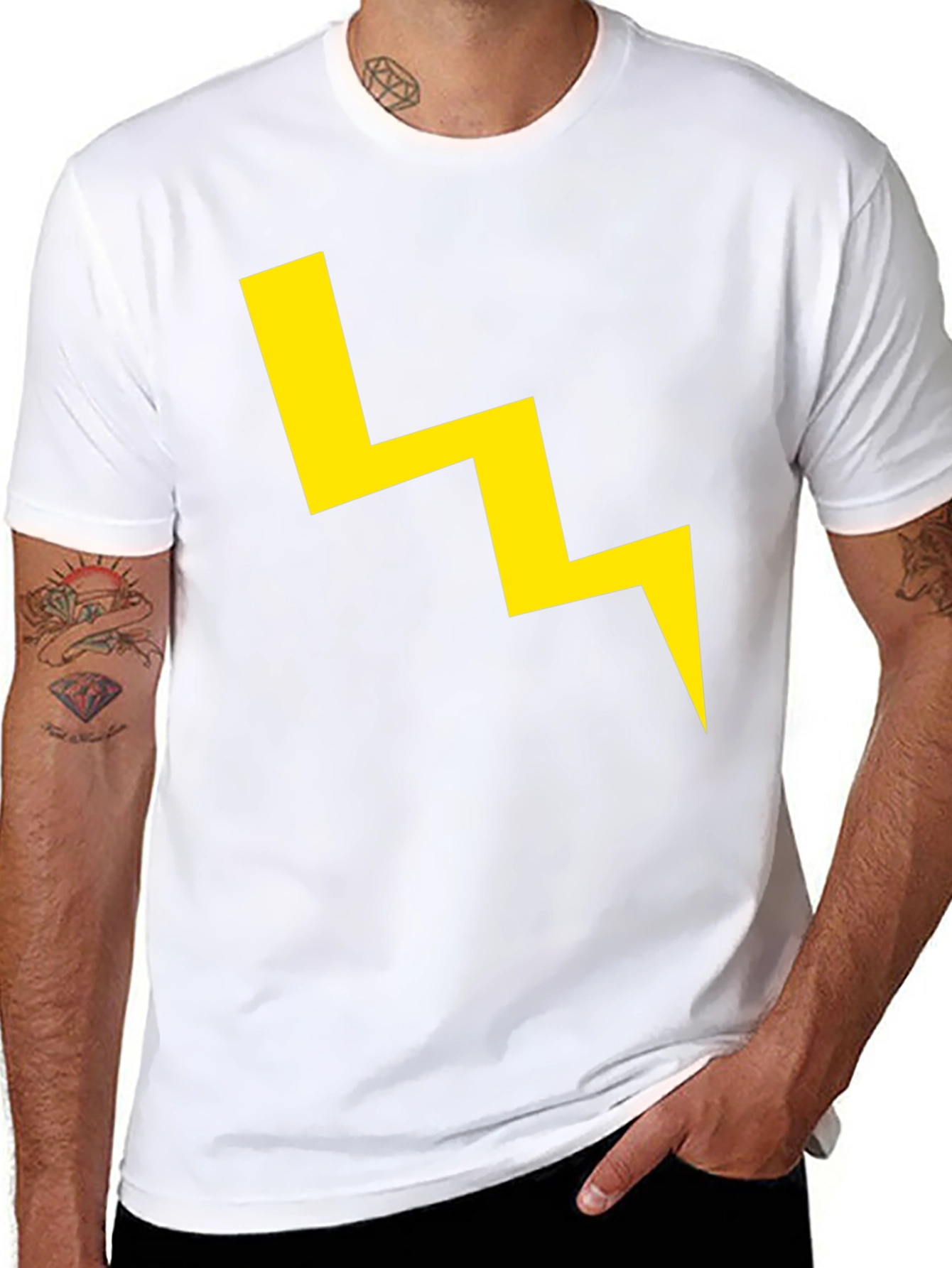 Black T-Shirt with Yellow Lightning Bolt Graphic