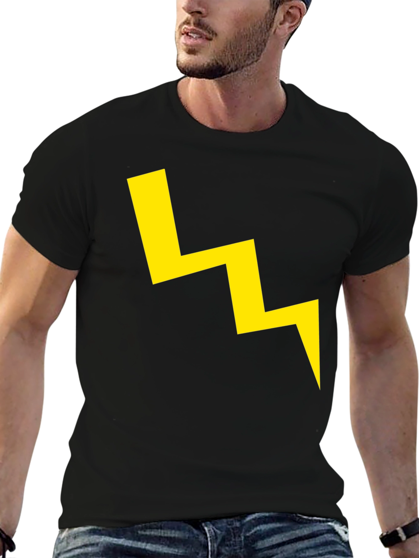 Black T-Shirt with Yellow Lightning Bolt Graphic