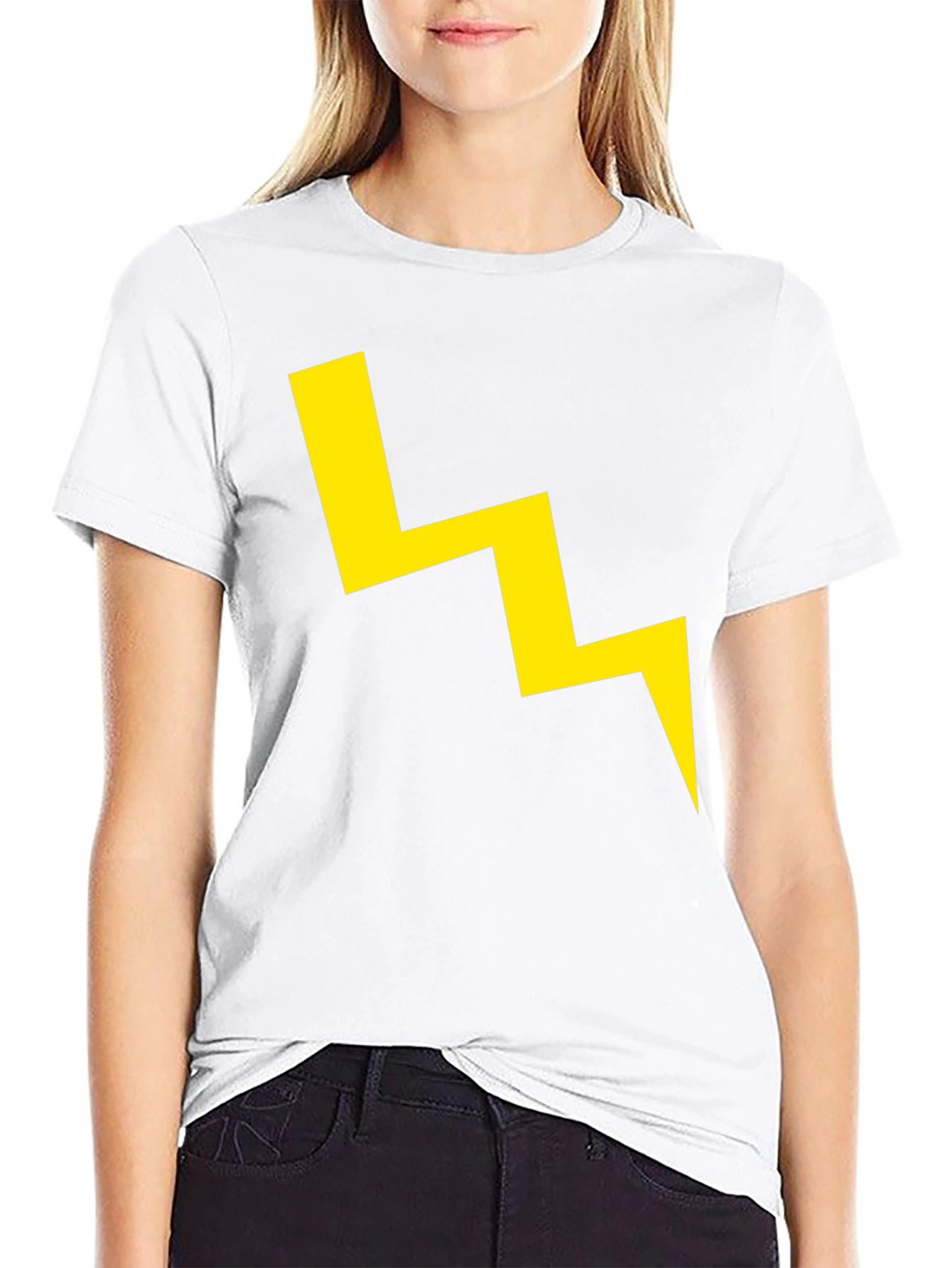 Black T-Shirt with Yellow Lightning Bolt Graphic