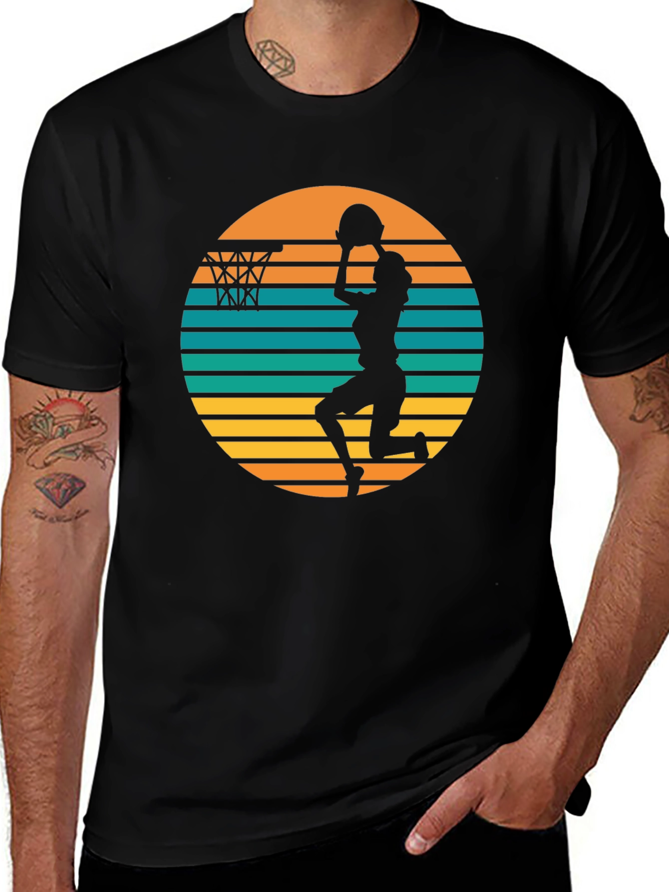 Retro Sunset Basketball T-Shirt