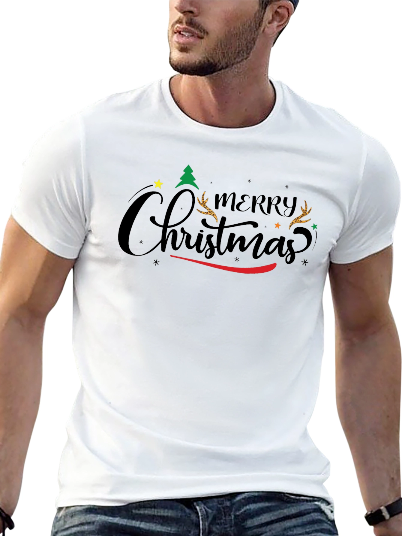 Festive Merry Christmas Graphic Tee - Black