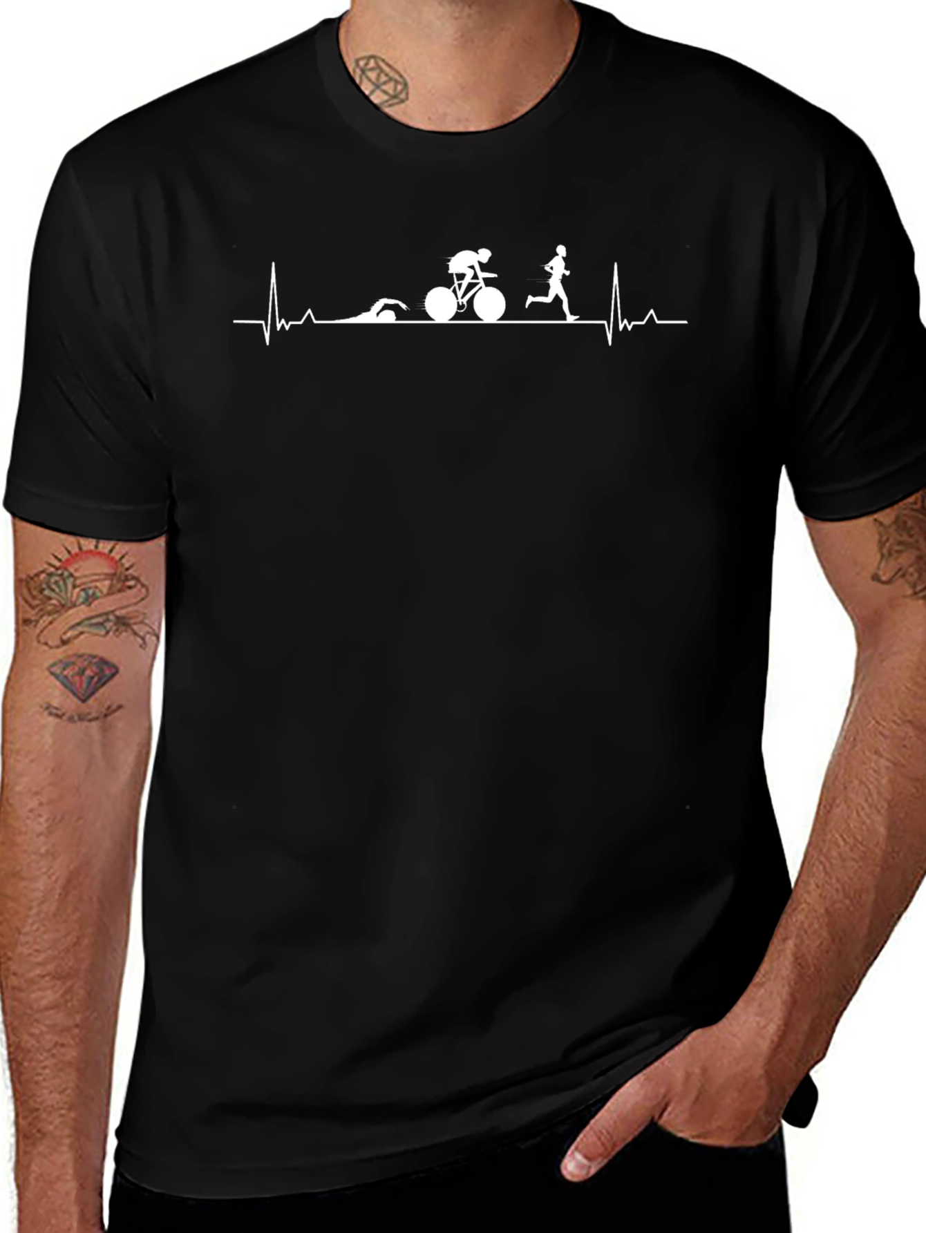 Triathlon Heartbeat T-Shirt - Swim Bike Run