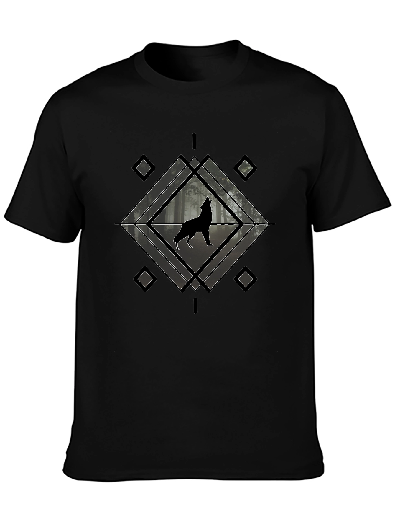 Wolf Howling T-Shirt - Geometric Design