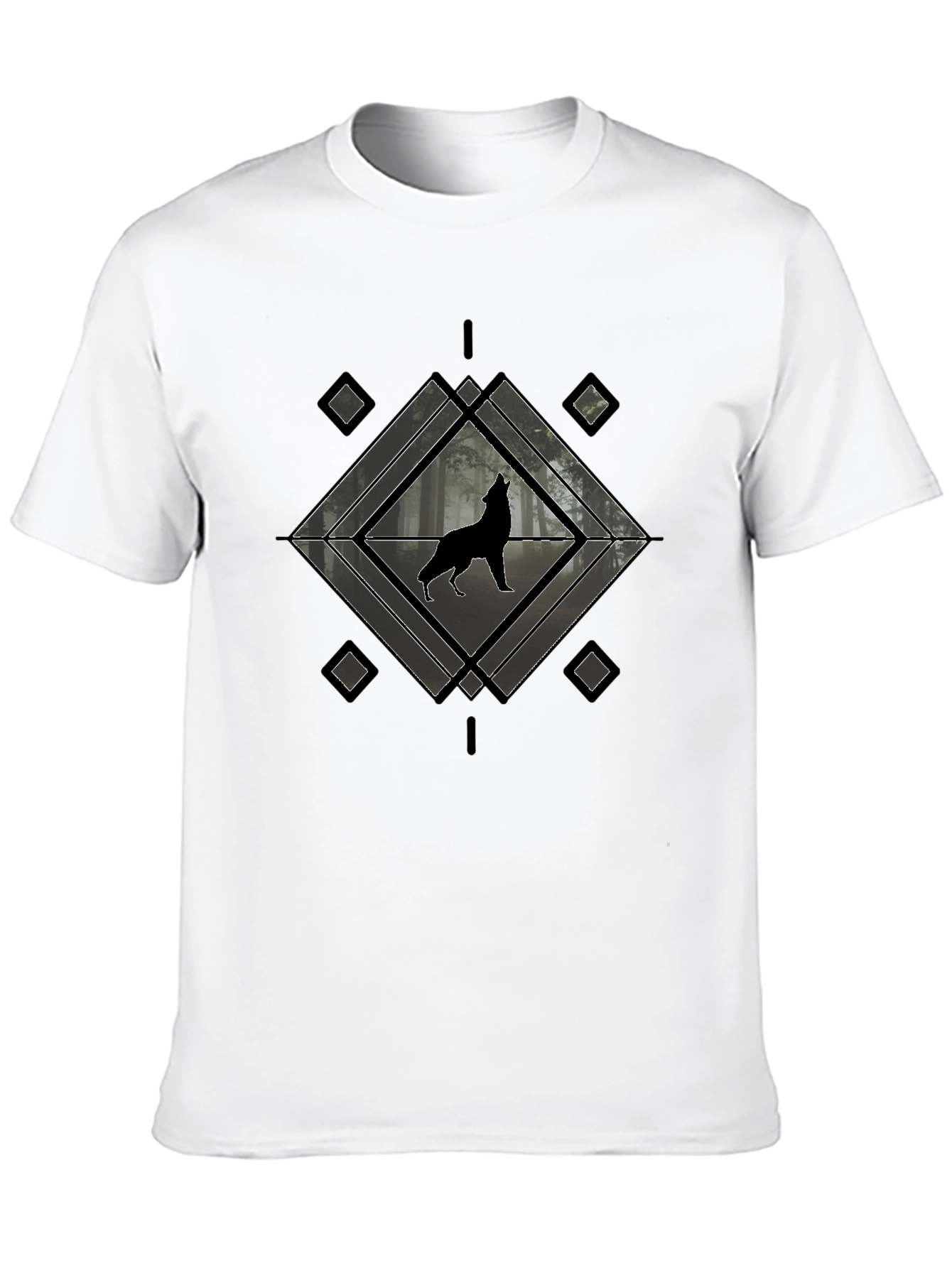 Wolf Howling T-Shirt - Geometric Design