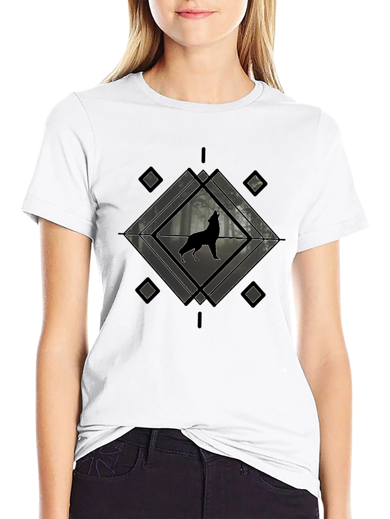 Wolf Howling T-Shirt - Geometric Design