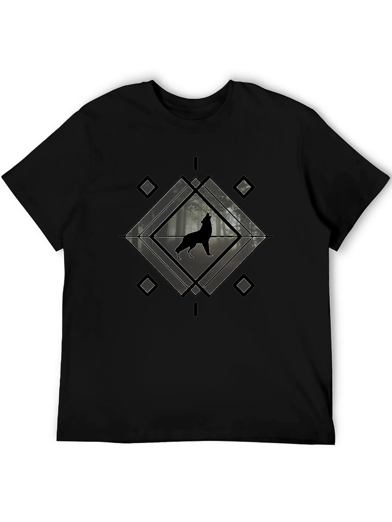 Wolf Howling T-Shirt - Geometric Design