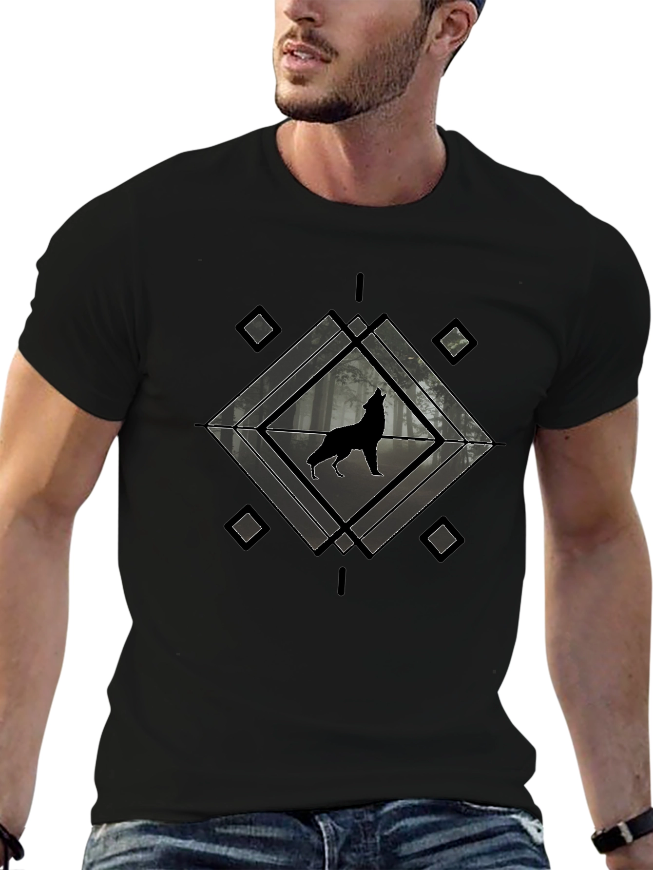 Wolf Howling T-Shirt - Geometric Design