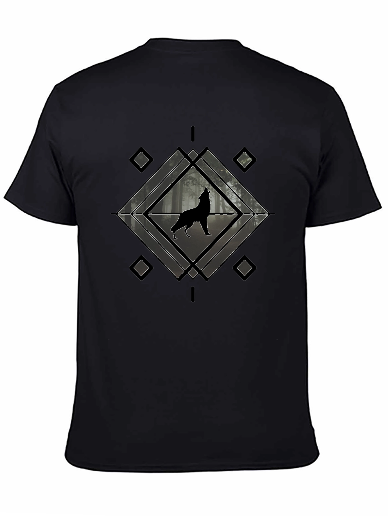 Wolf Howling T-Shirt - Geometric Design