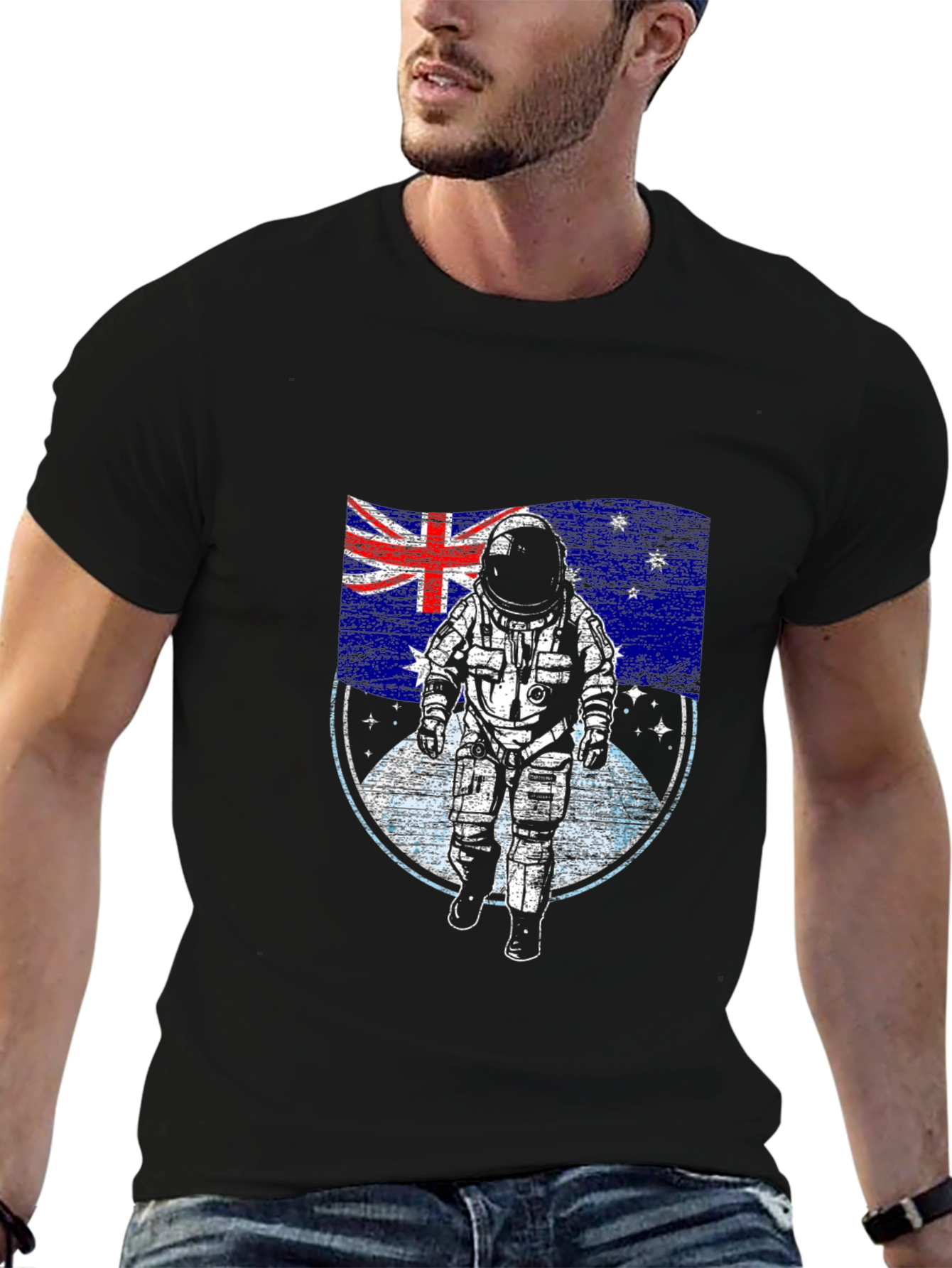 Astronaut Australian Flag Black T-Shirt