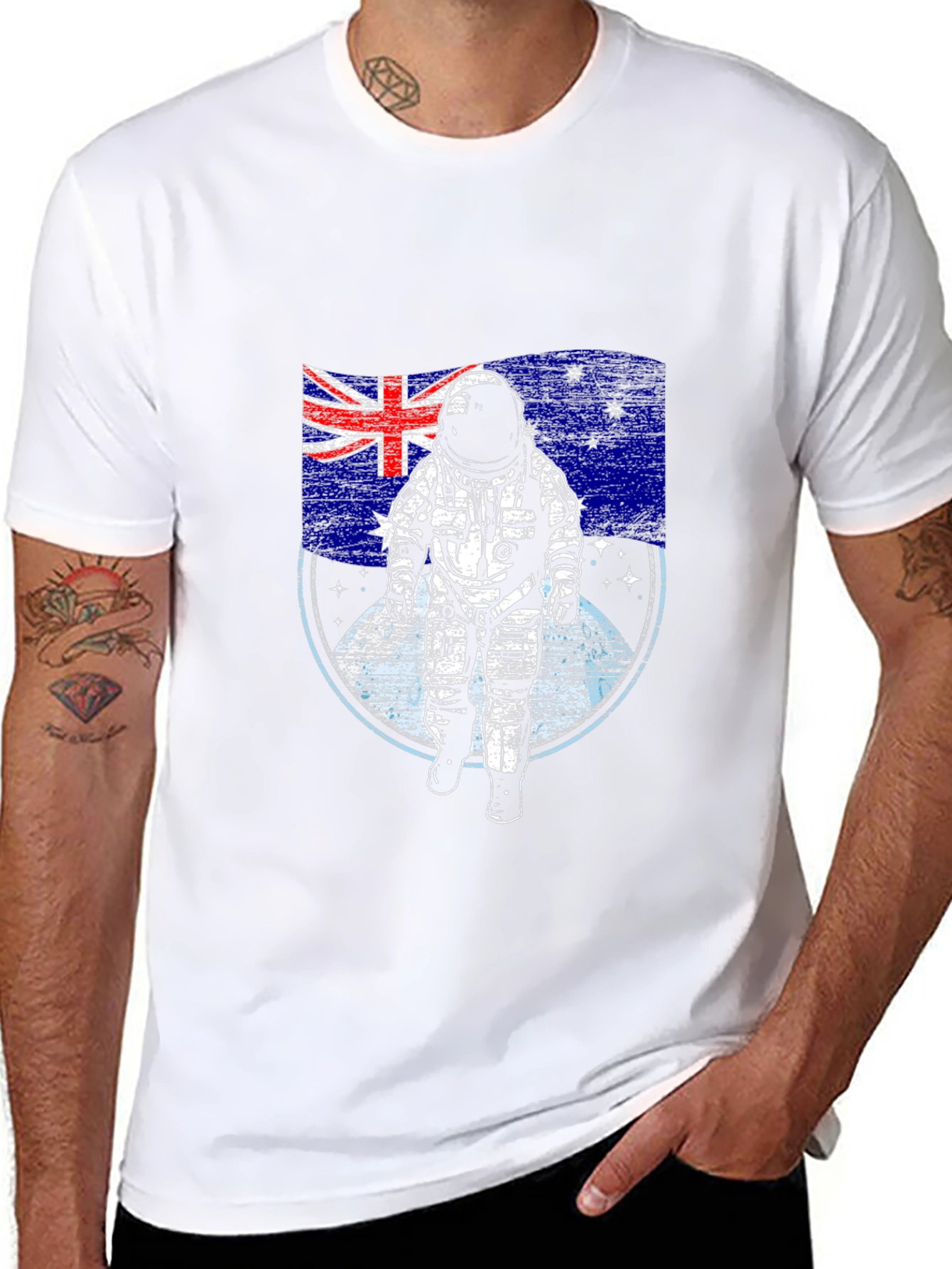 Astronaut Australian Flag Black T-Shirt