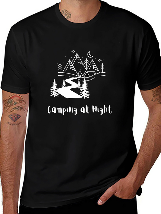 Camping at Night Black T-Shirt