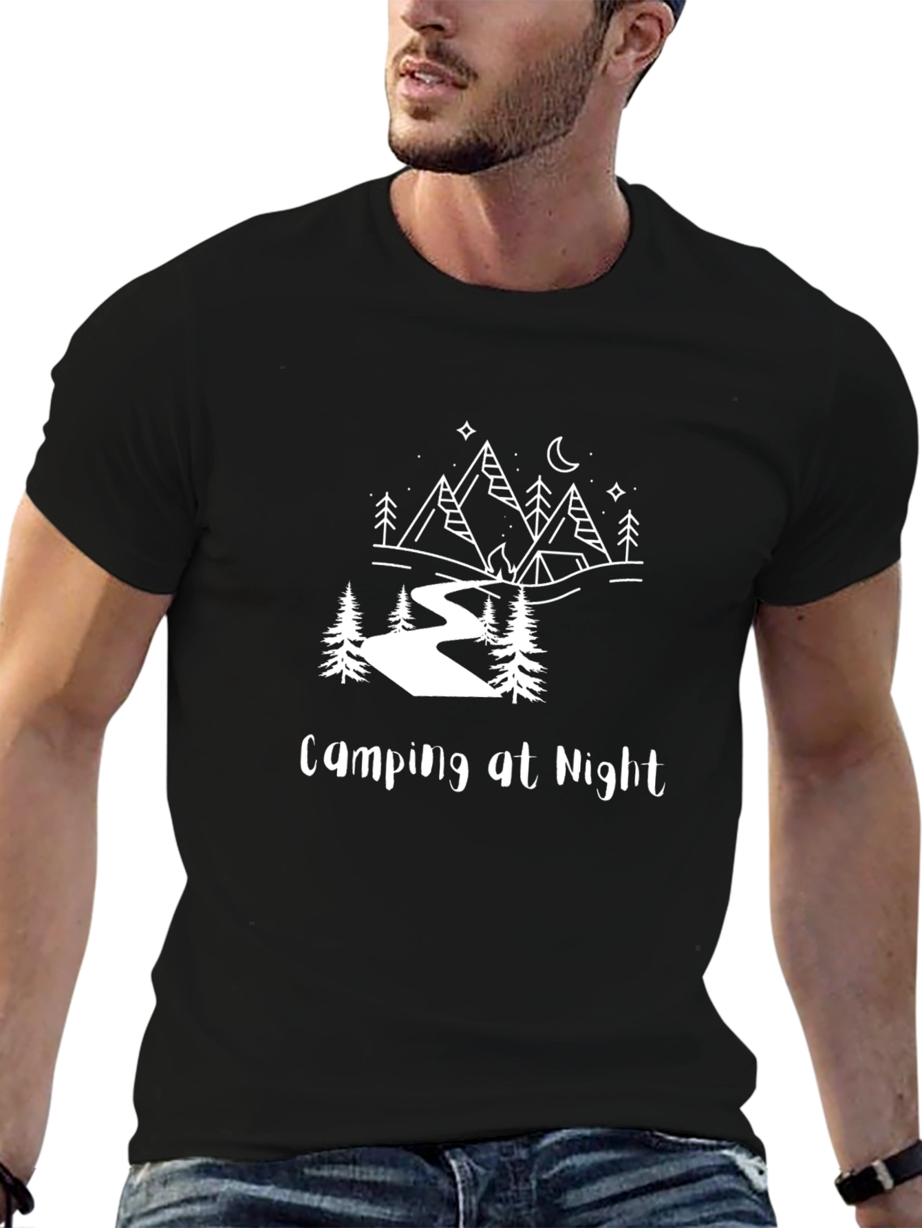 Camping at Night Black T-Shirt