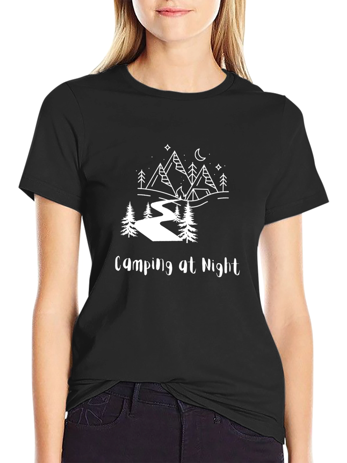 Camping at Night Black T-Shirt