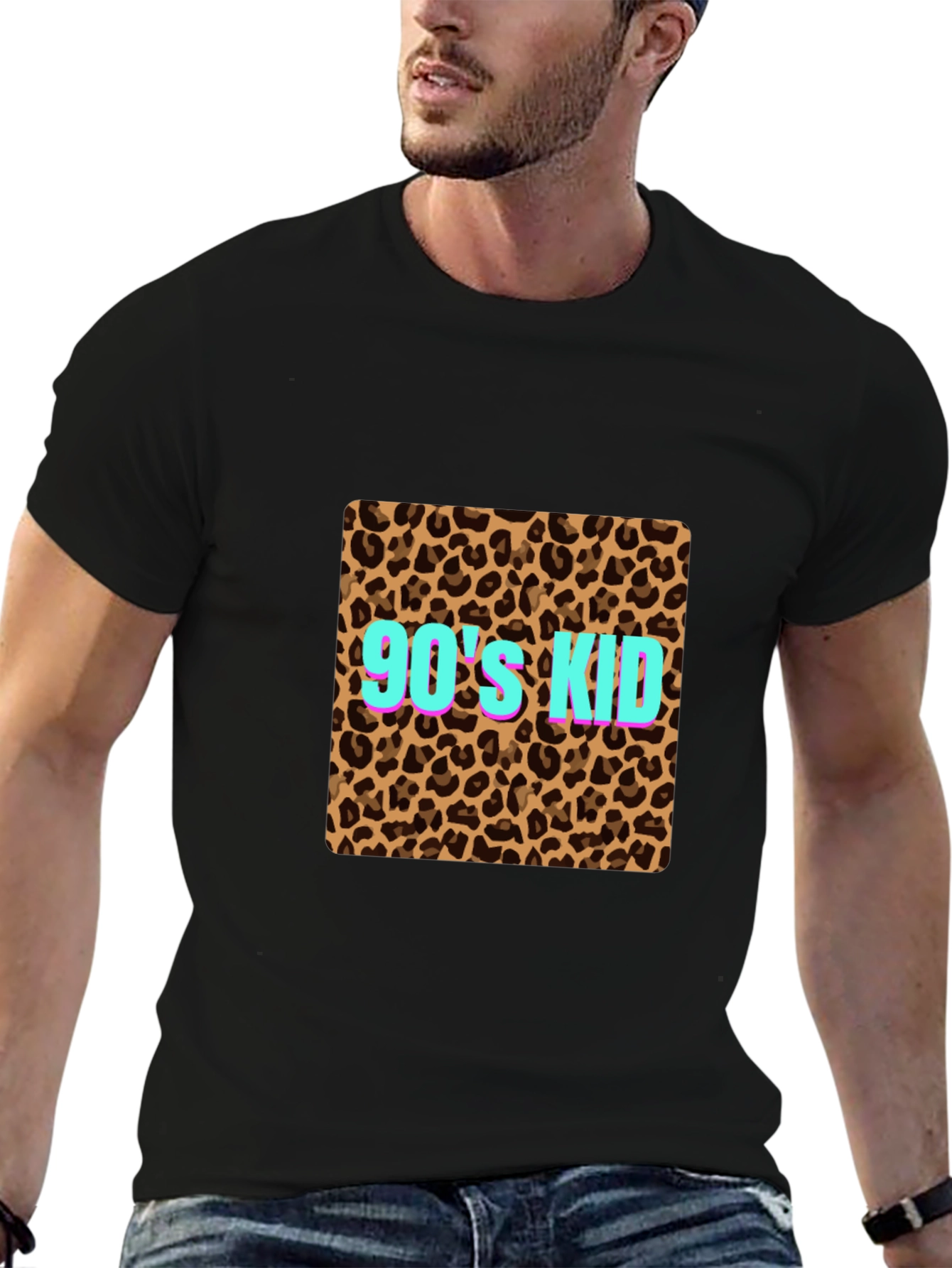 90s Kid Leopard Print Black T-Shirt