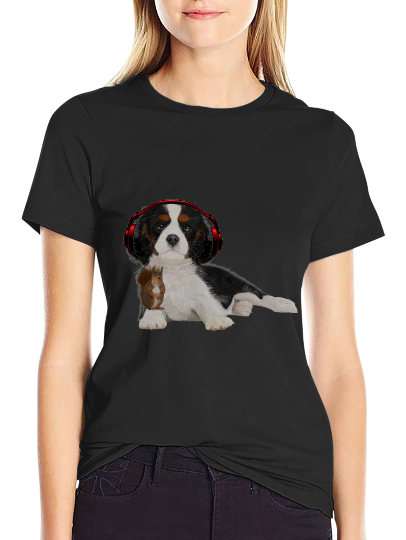 Dog with Squirrel and Headphones T-Shirt