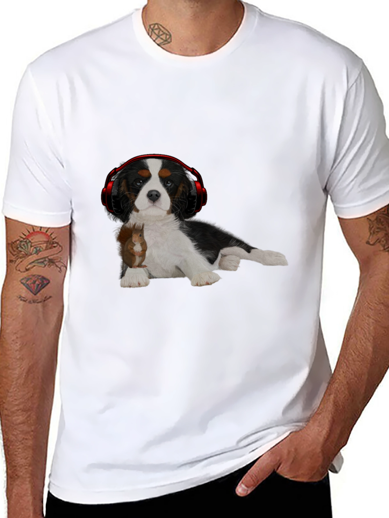 Dog with Squirrel and Headphones T-Shirt