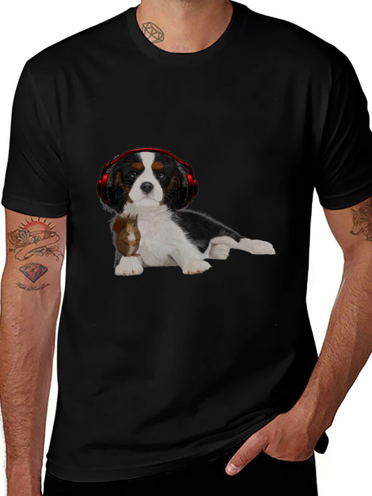 Dog with Squirrel and Headphones T-Shirt