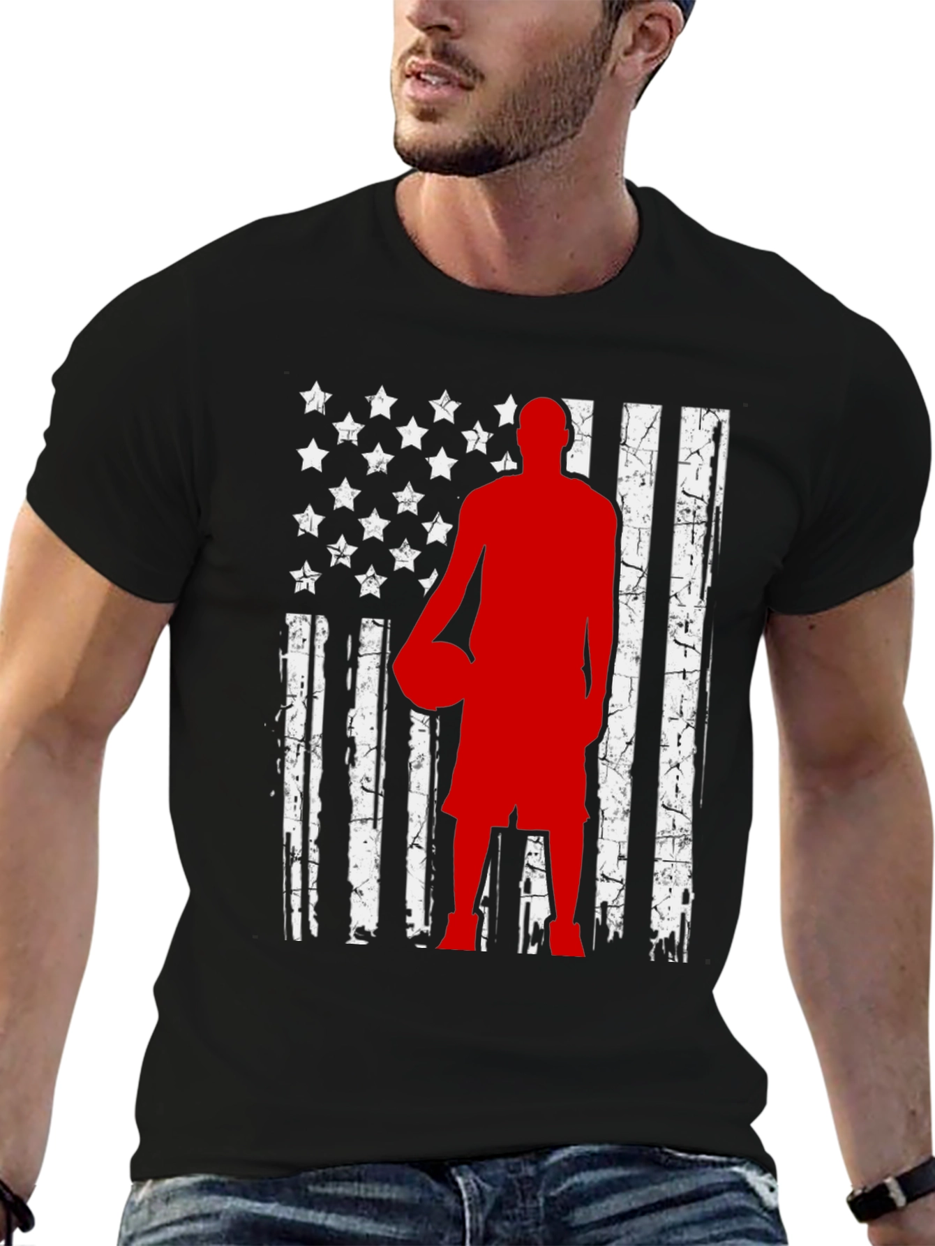 Basketball American Flag Graphic T-Shirt