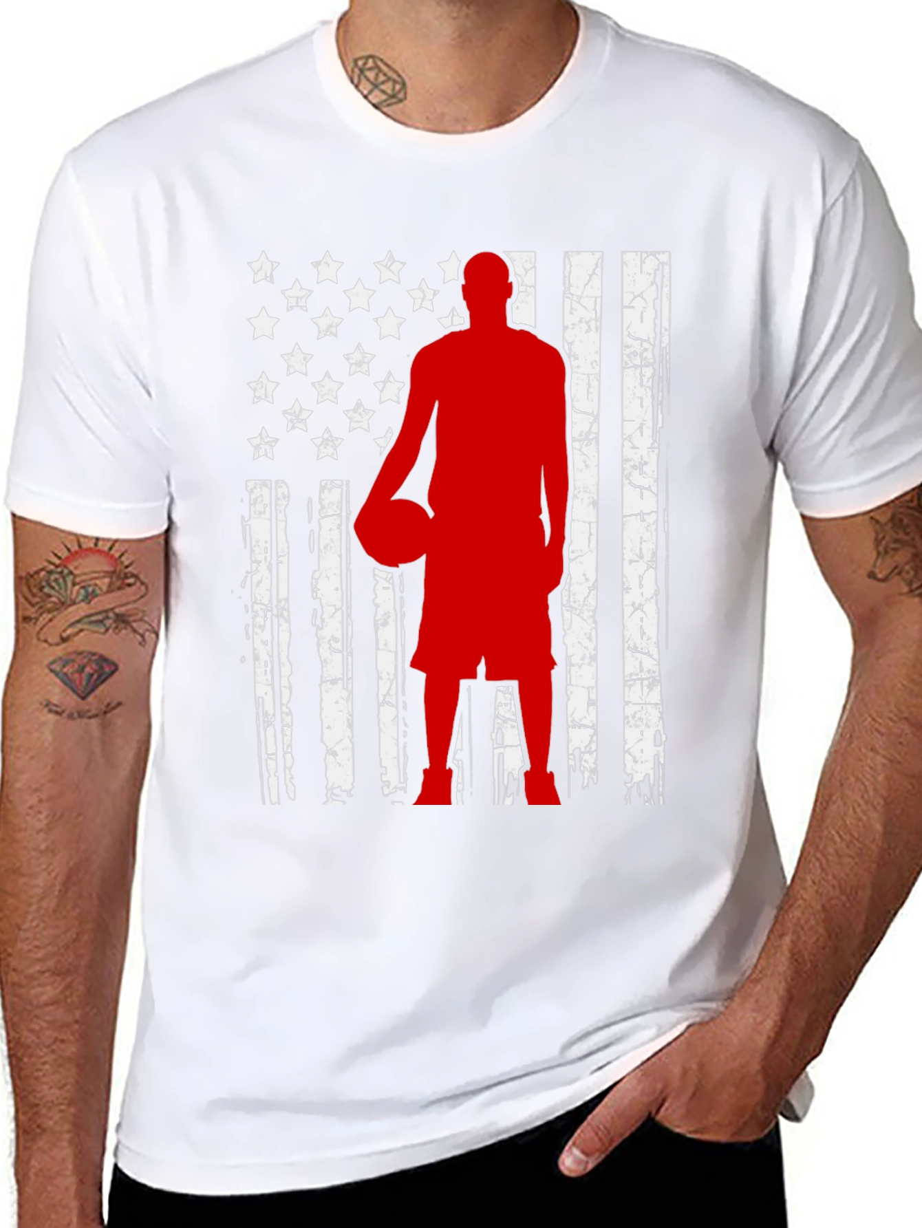 Basketball American Flag Graphic T-Shirt