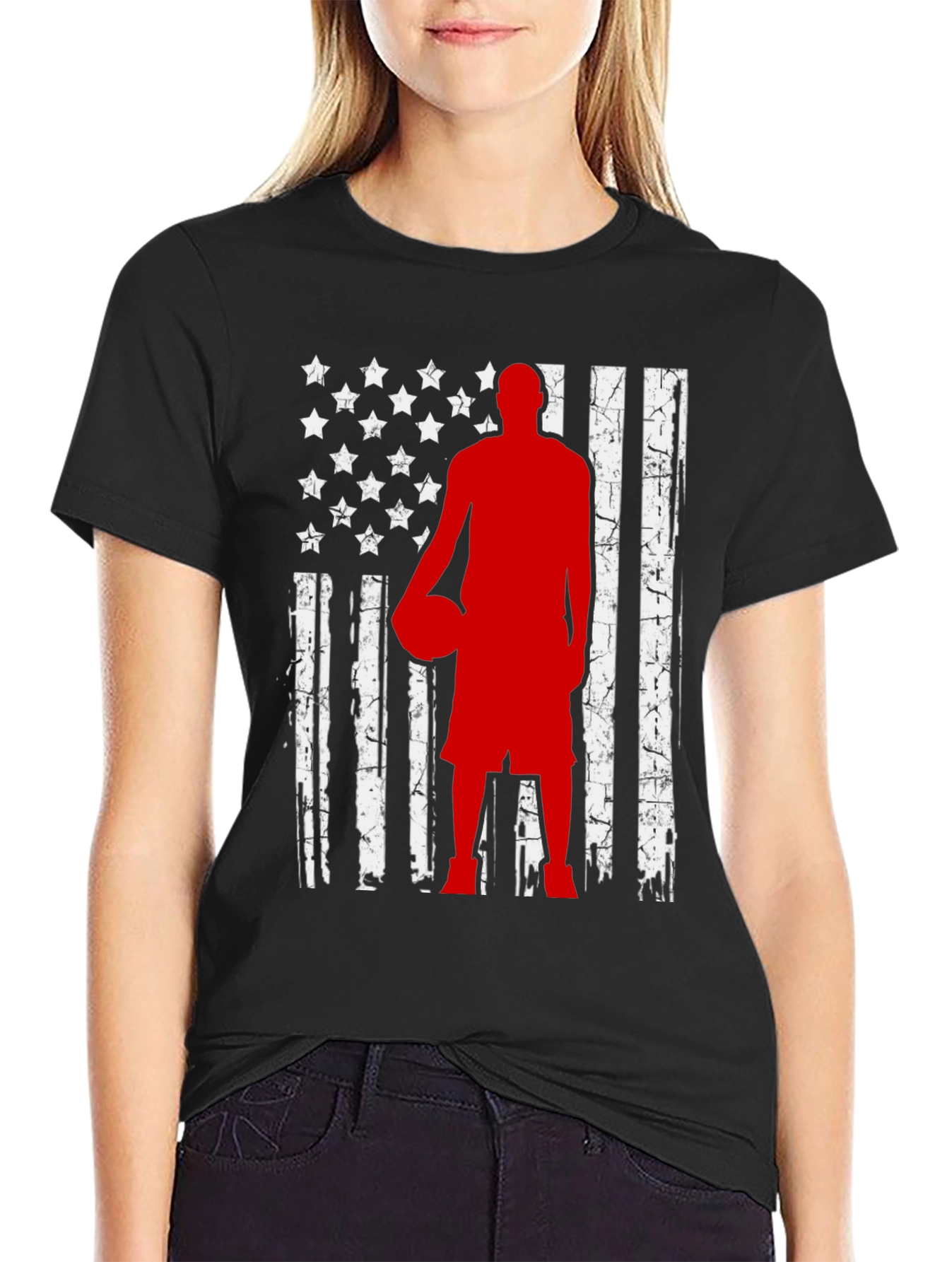 Basketball American Flag Graphic T-Shirt
