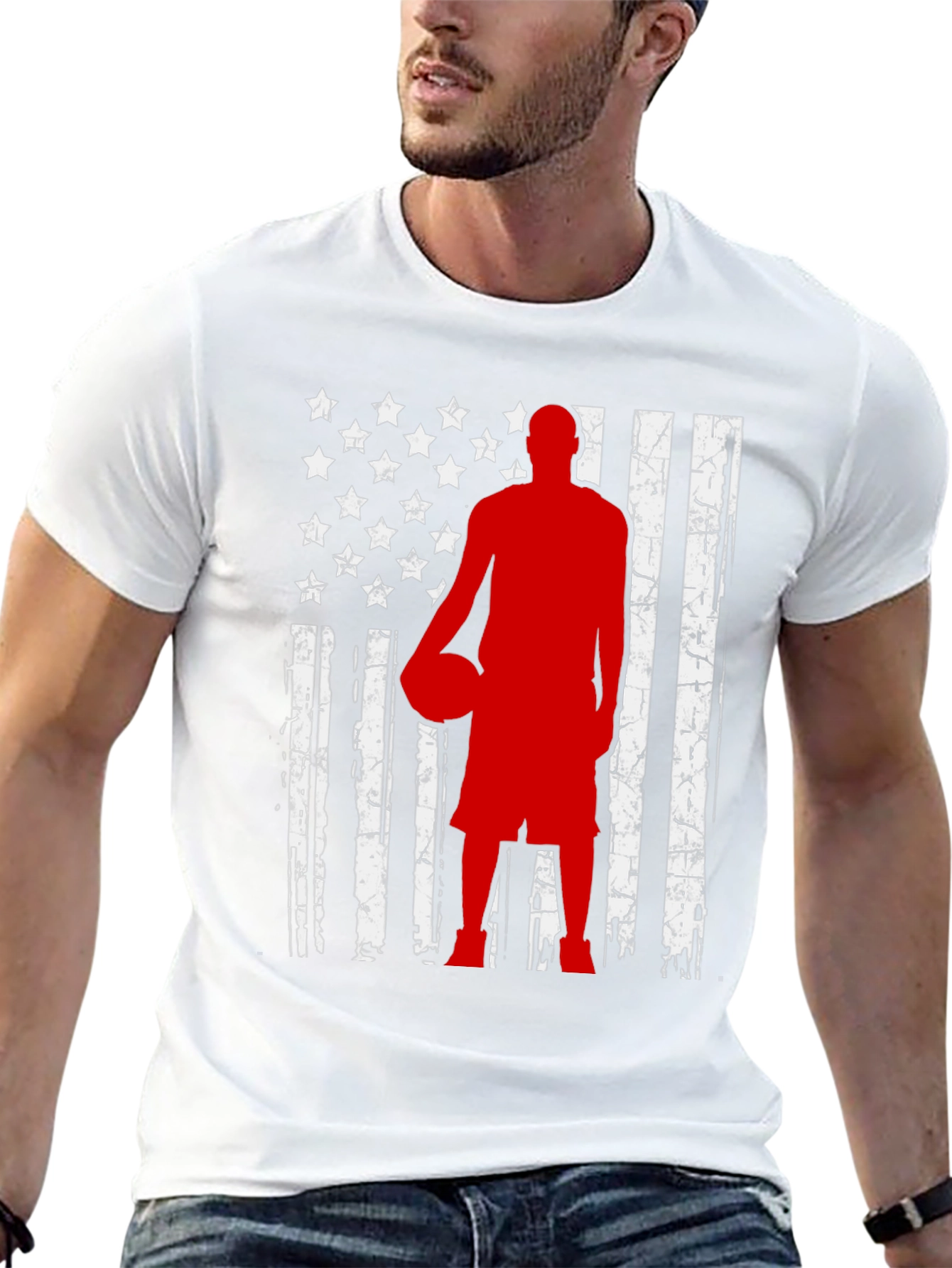Basketball American Flag Graphic T-Shirt